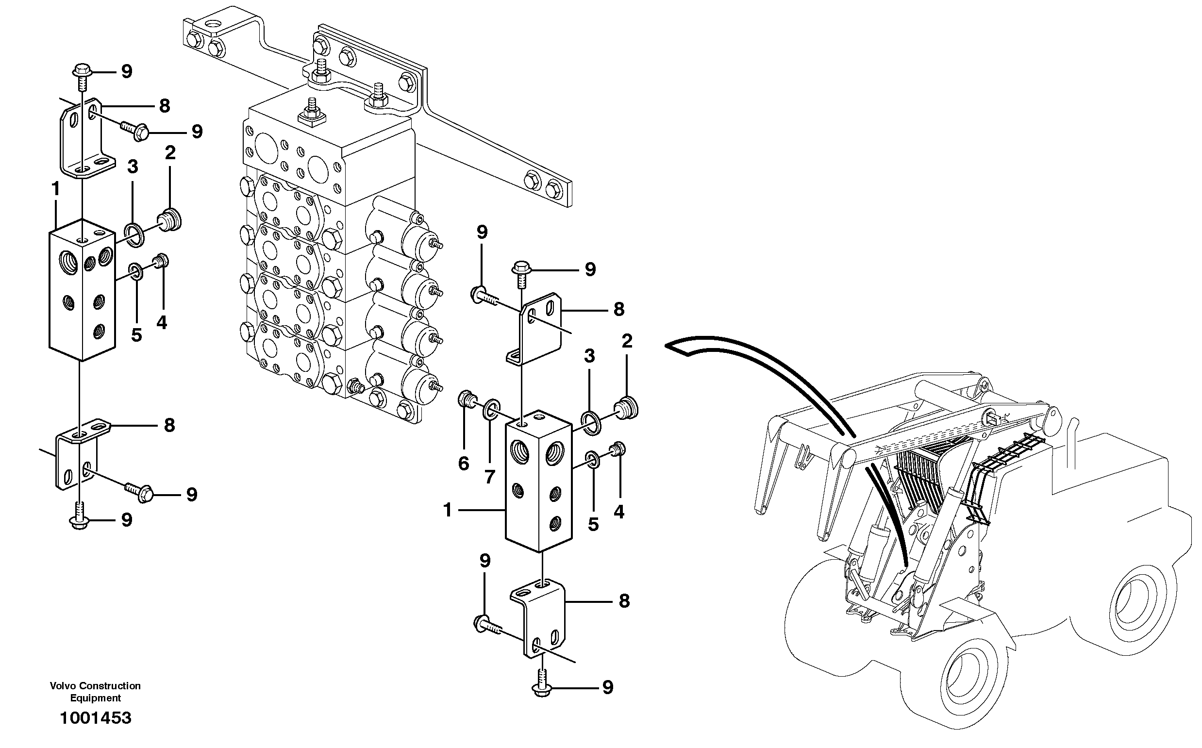 Connecting block with fitting parts  SER NO - 6628 — volvo parts diagram