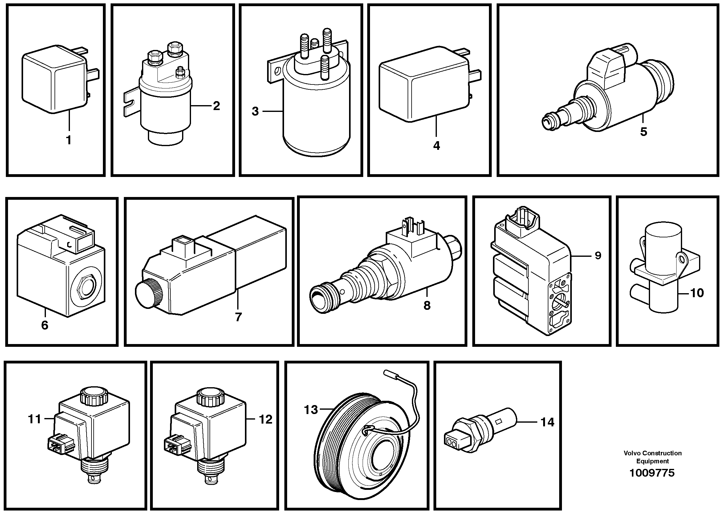 Relays, sensors and solenoid valves, reference list — volvo parts diagram