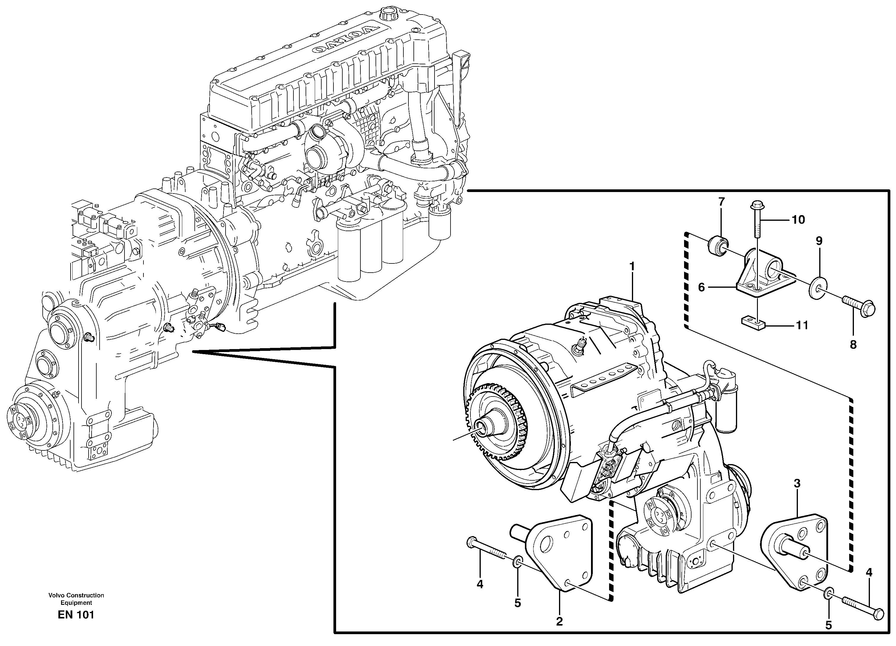 Gear box housing with fitting parts — volvo parts diagram