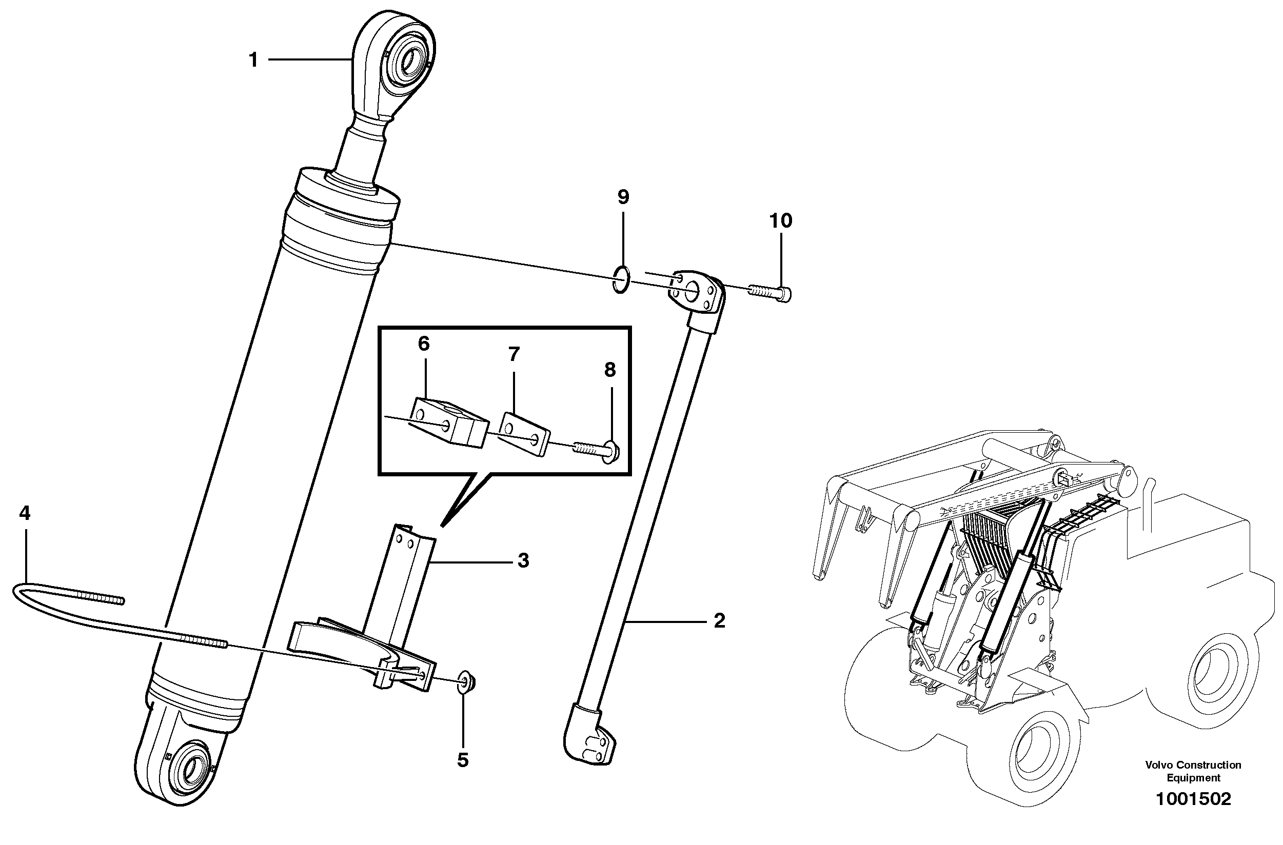 Hydraulic cylinder with fitting parts — volvo parts diagram