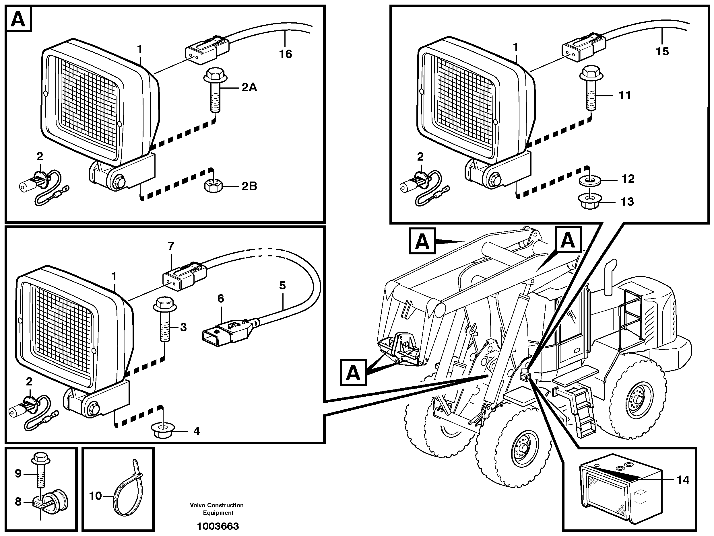 Work lights, front. — volvo parts diagram