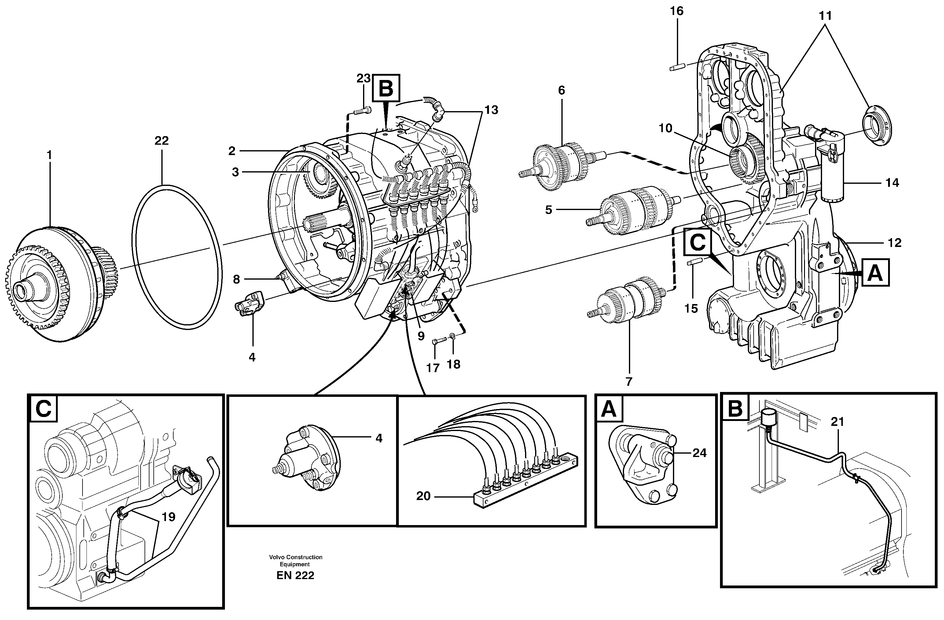 Hydraulic transmission with fitting parts — volvo parts diagram