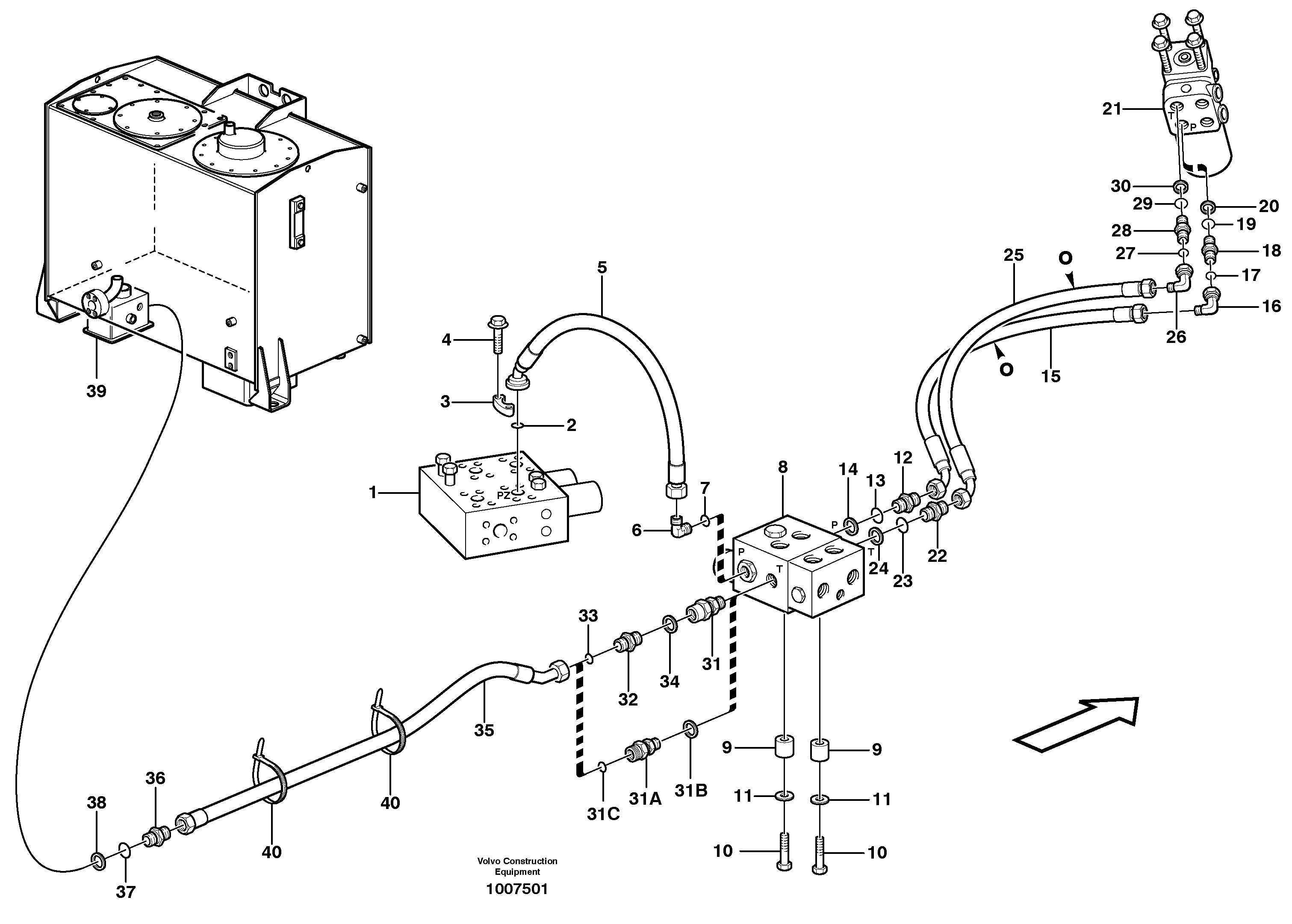 Steering system, pressure and return lines — volvo parts diagram