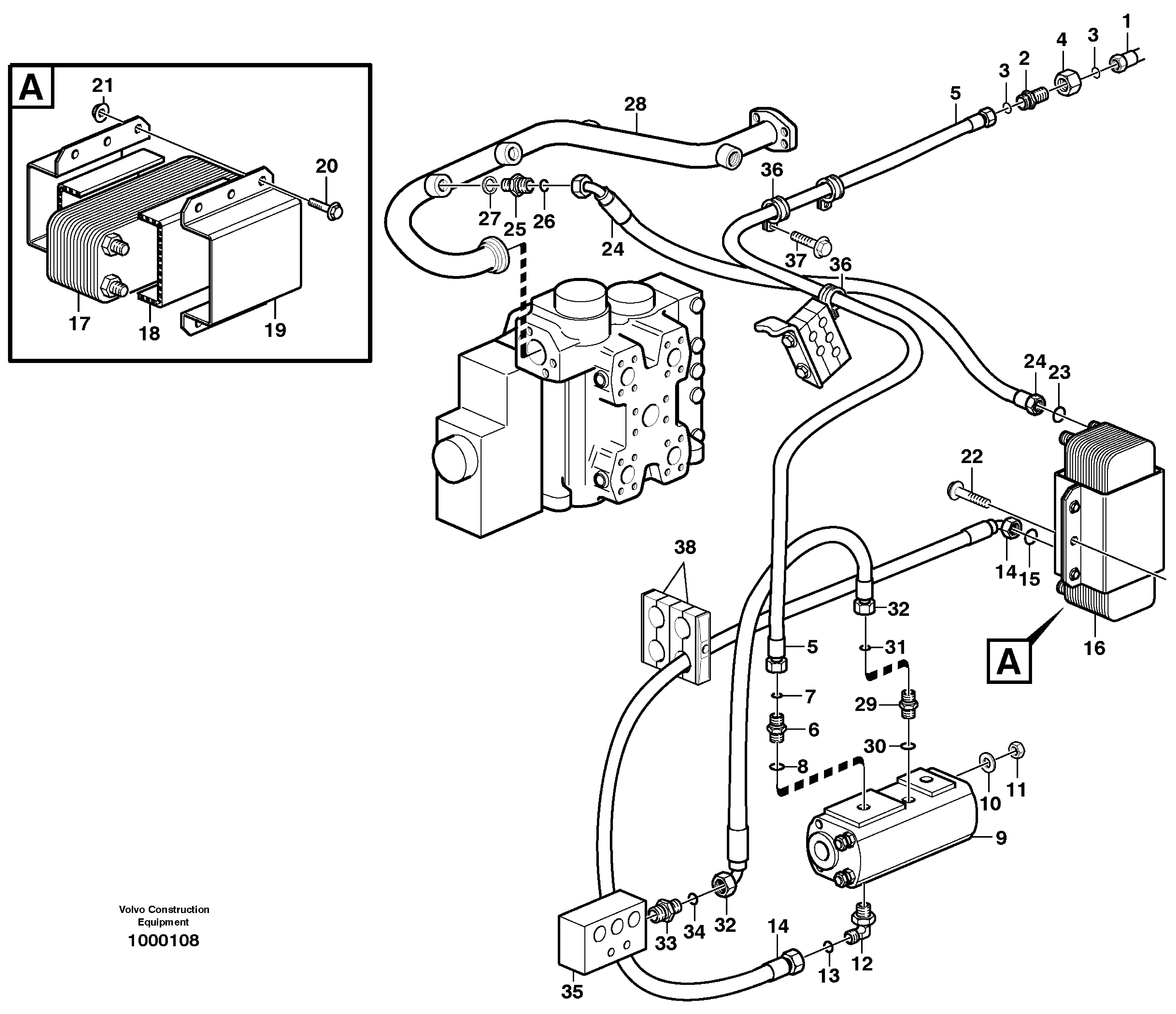 Oil cooler, forword, motor circuit — volvo parts diagram