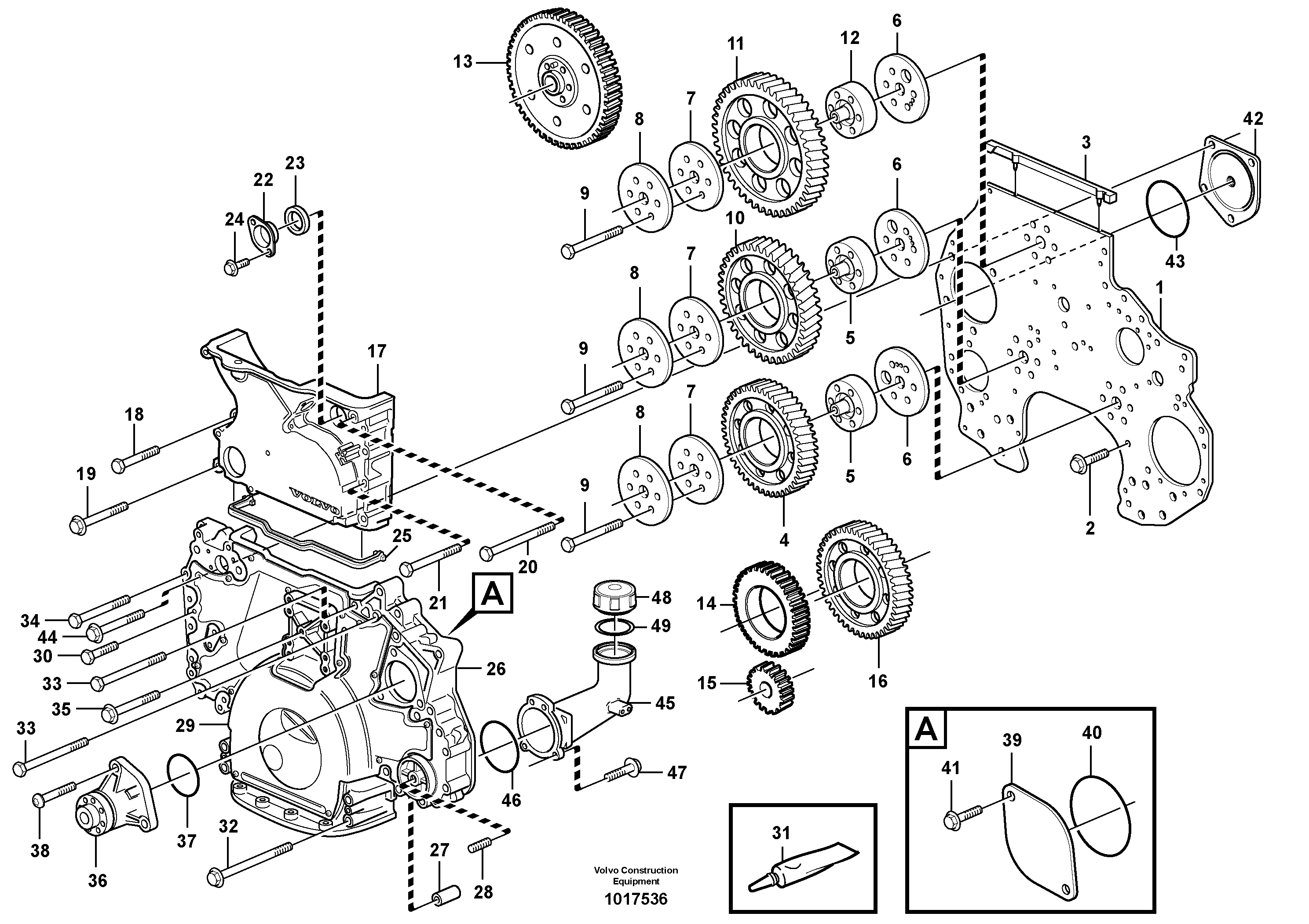 Timing gear casing and gears — volvo parts diagram