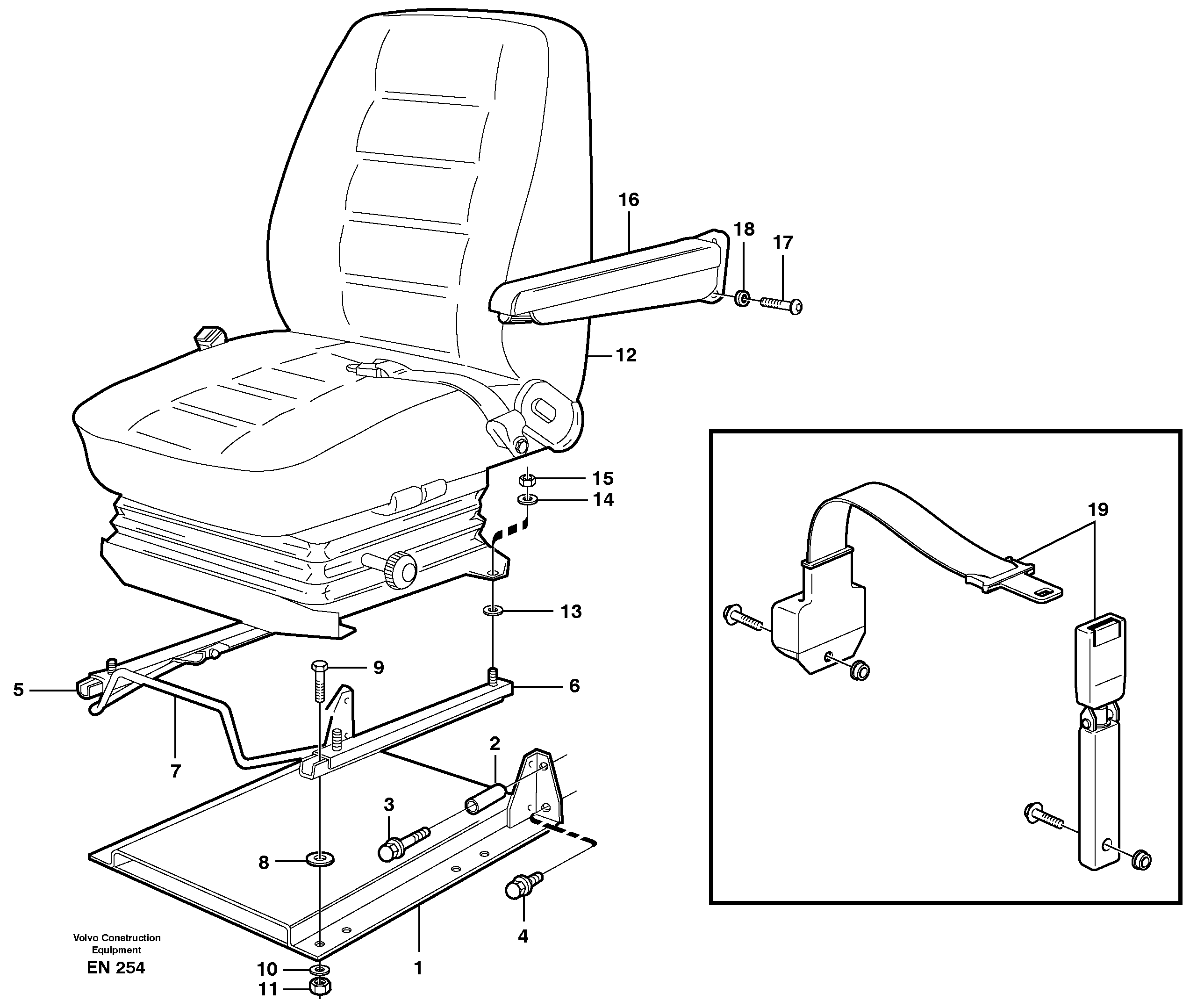 Operator seat with fitting parts — volvo parts diagram