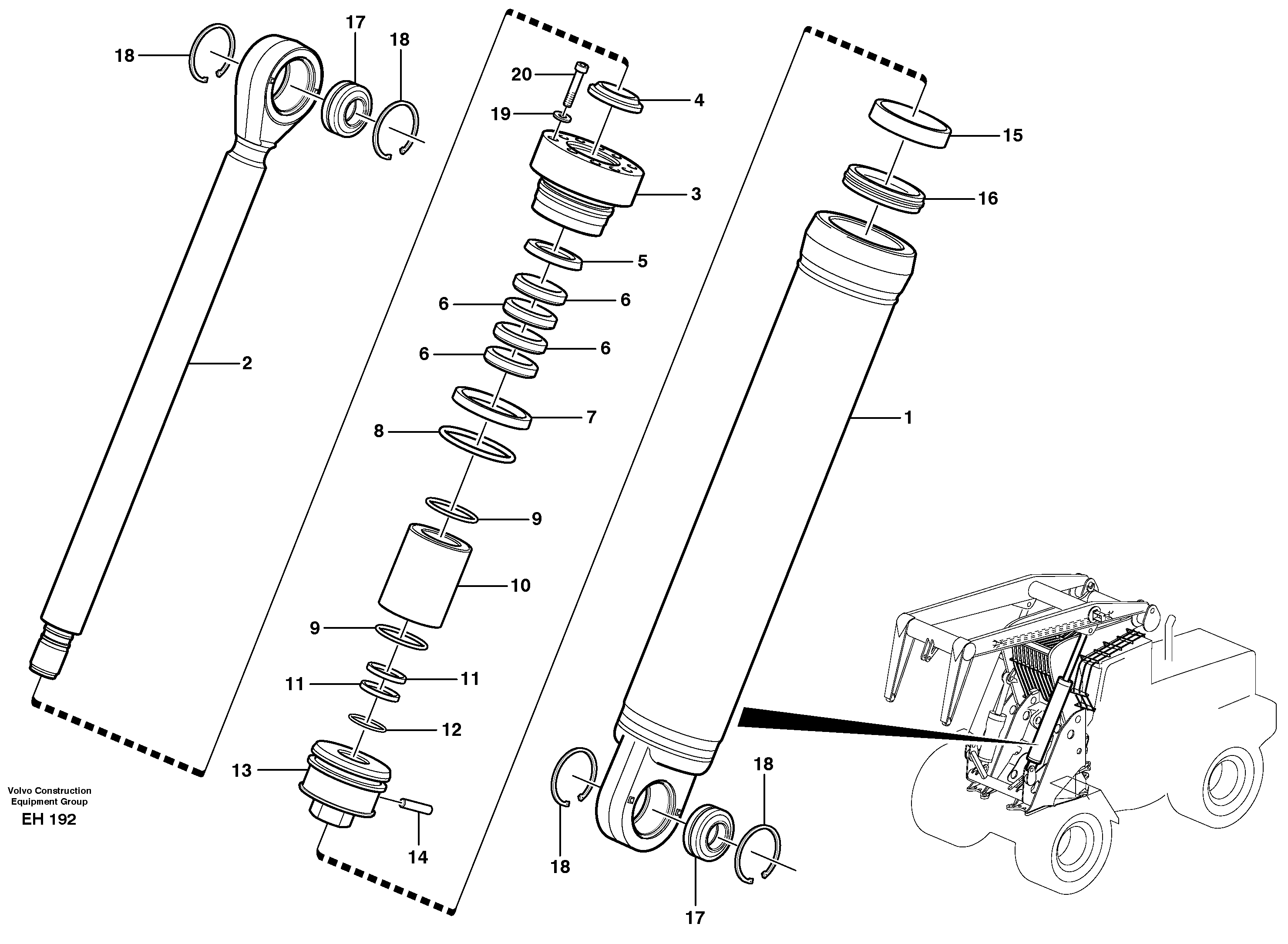 Hydraulic cylinder, lifting  SER NO - 5085 — volvo parts diagram