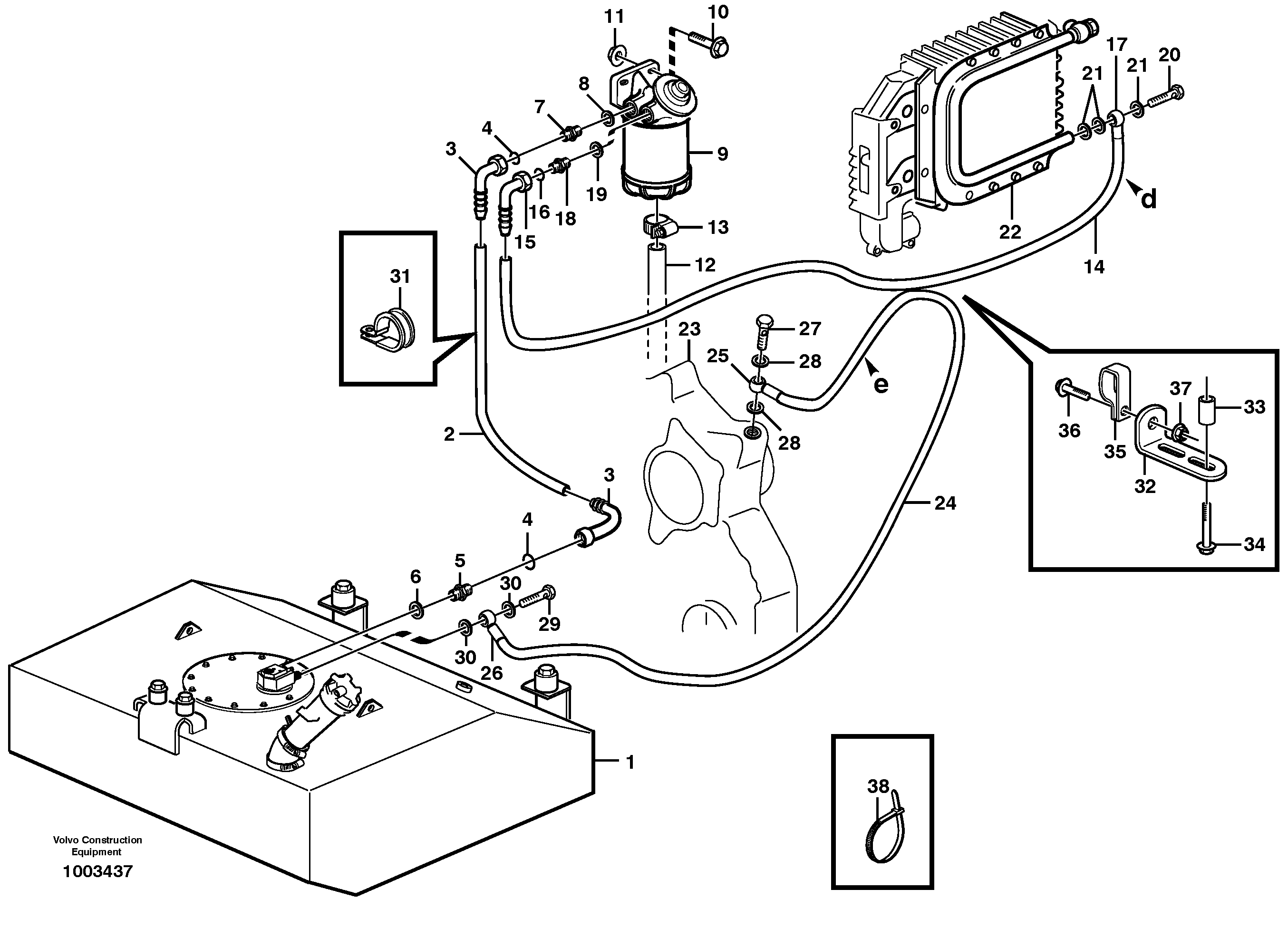 Fuel pipes, fuel tank - radiator — volvo parts diagram