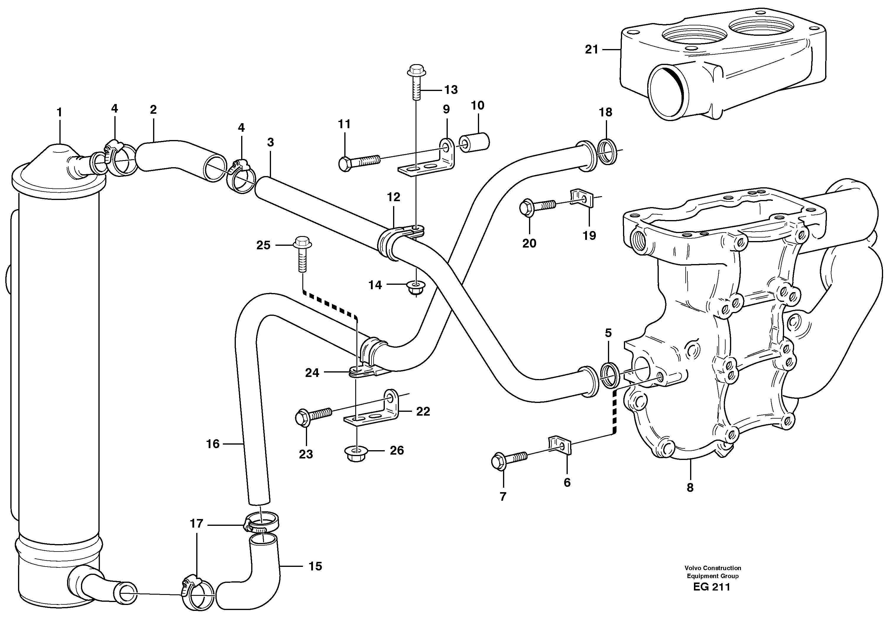 Oil cooler with hoses — volvo parts diagram