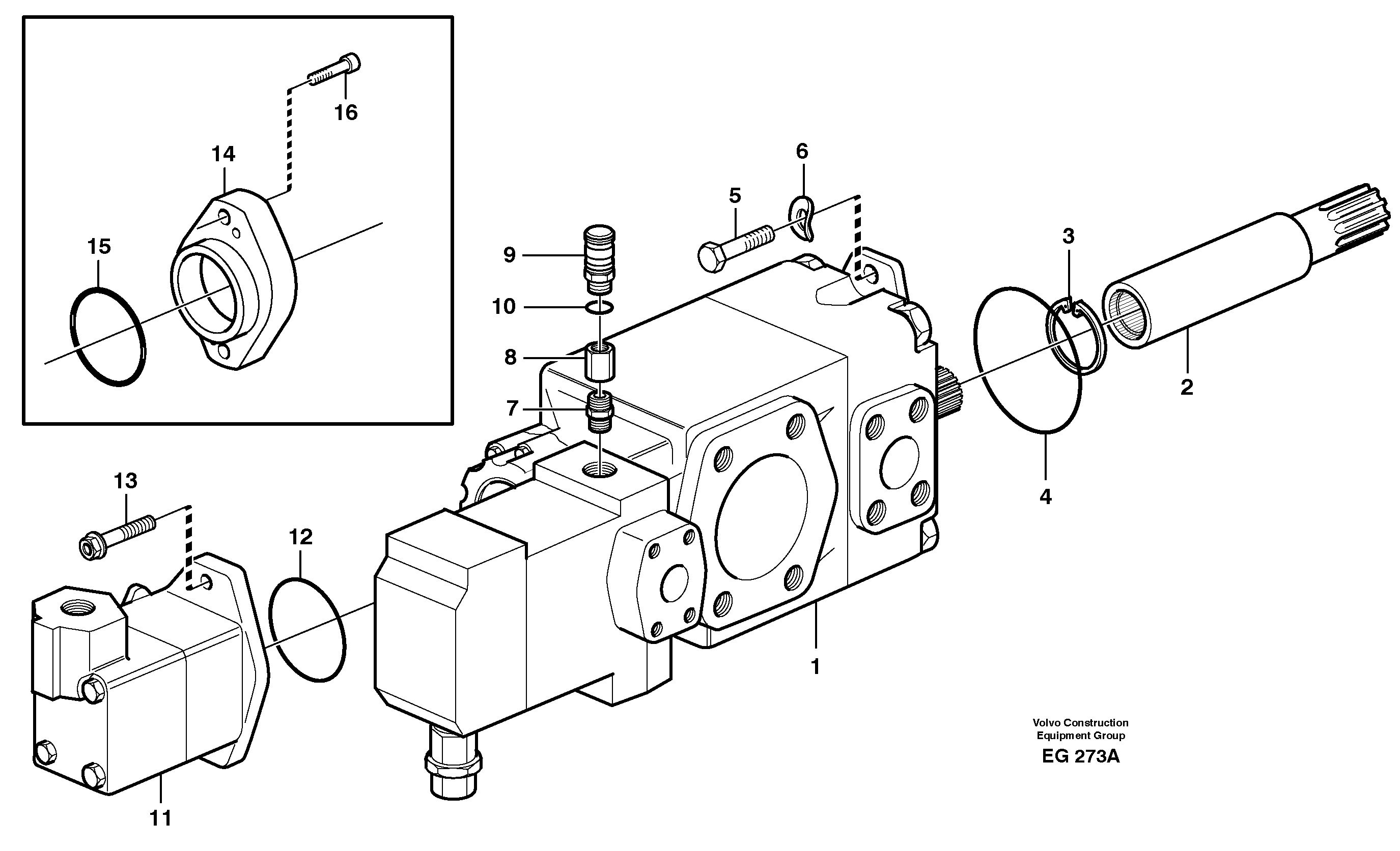 Hydraulic pump with fitting parts — volvo parts diagram