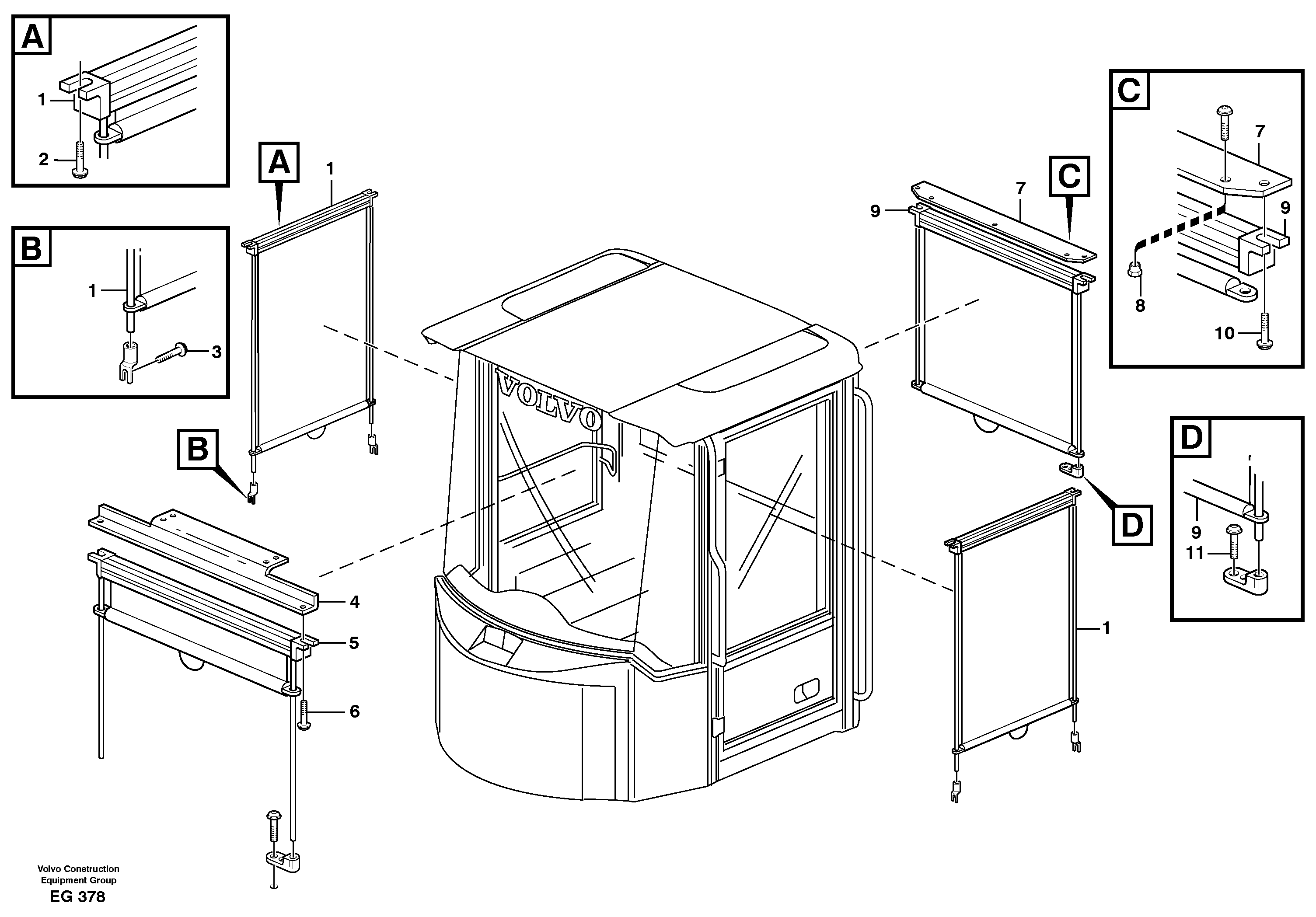Interior components, sun blinds.  80307, 80308 — volvo parts diagram