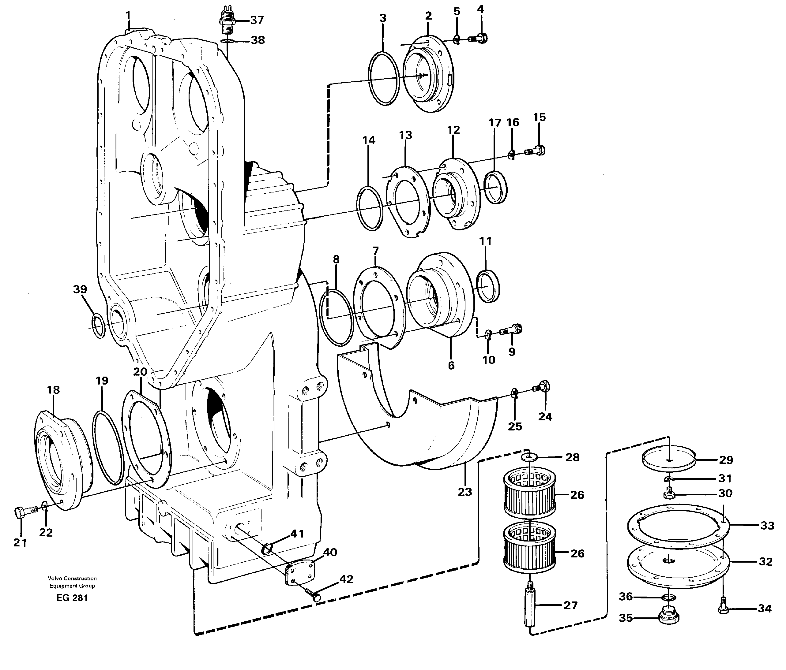 Transfer case, housing and covers — volvo parts diagram