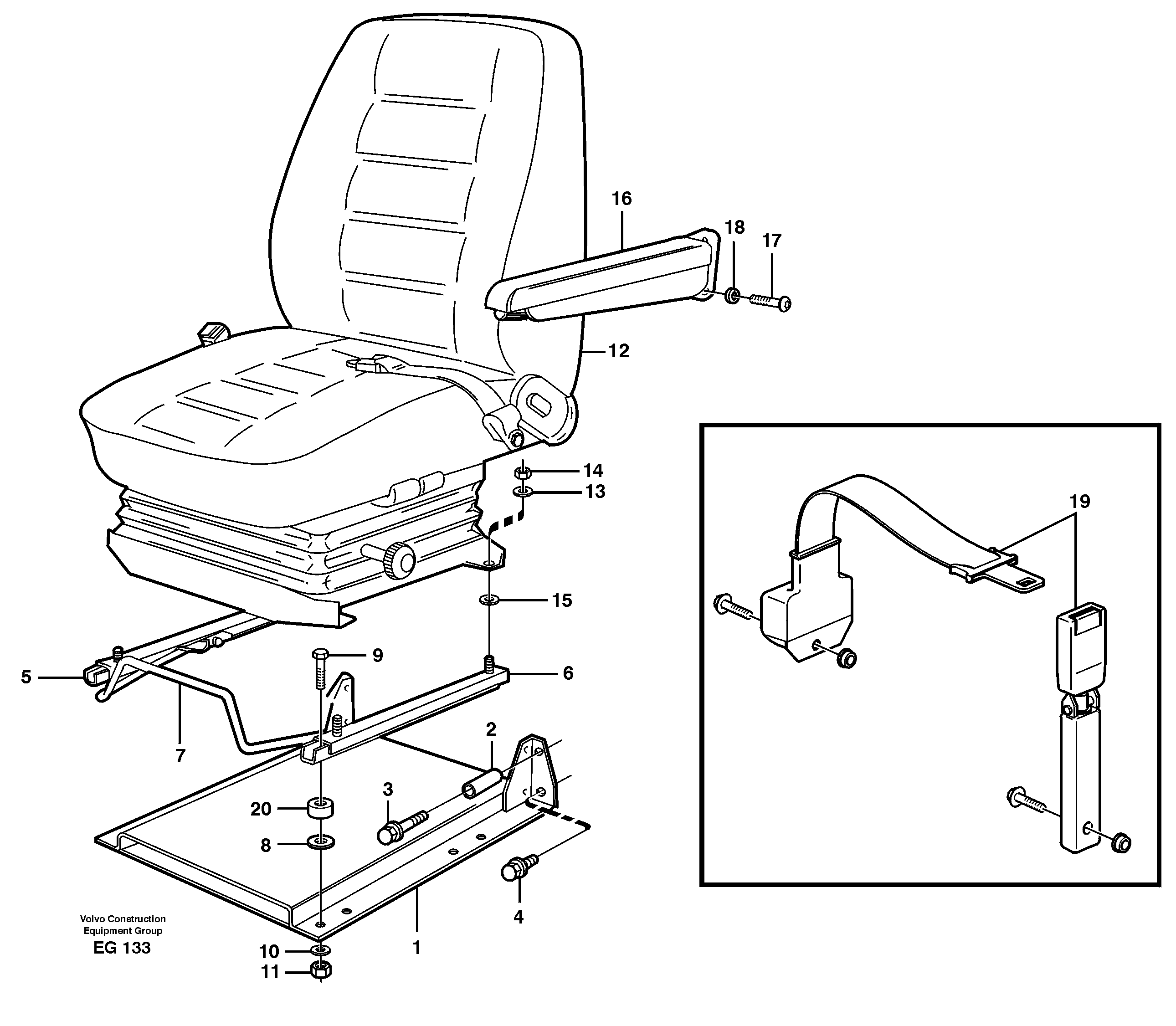 Operator seat with fitting parts — volvo parts diagram