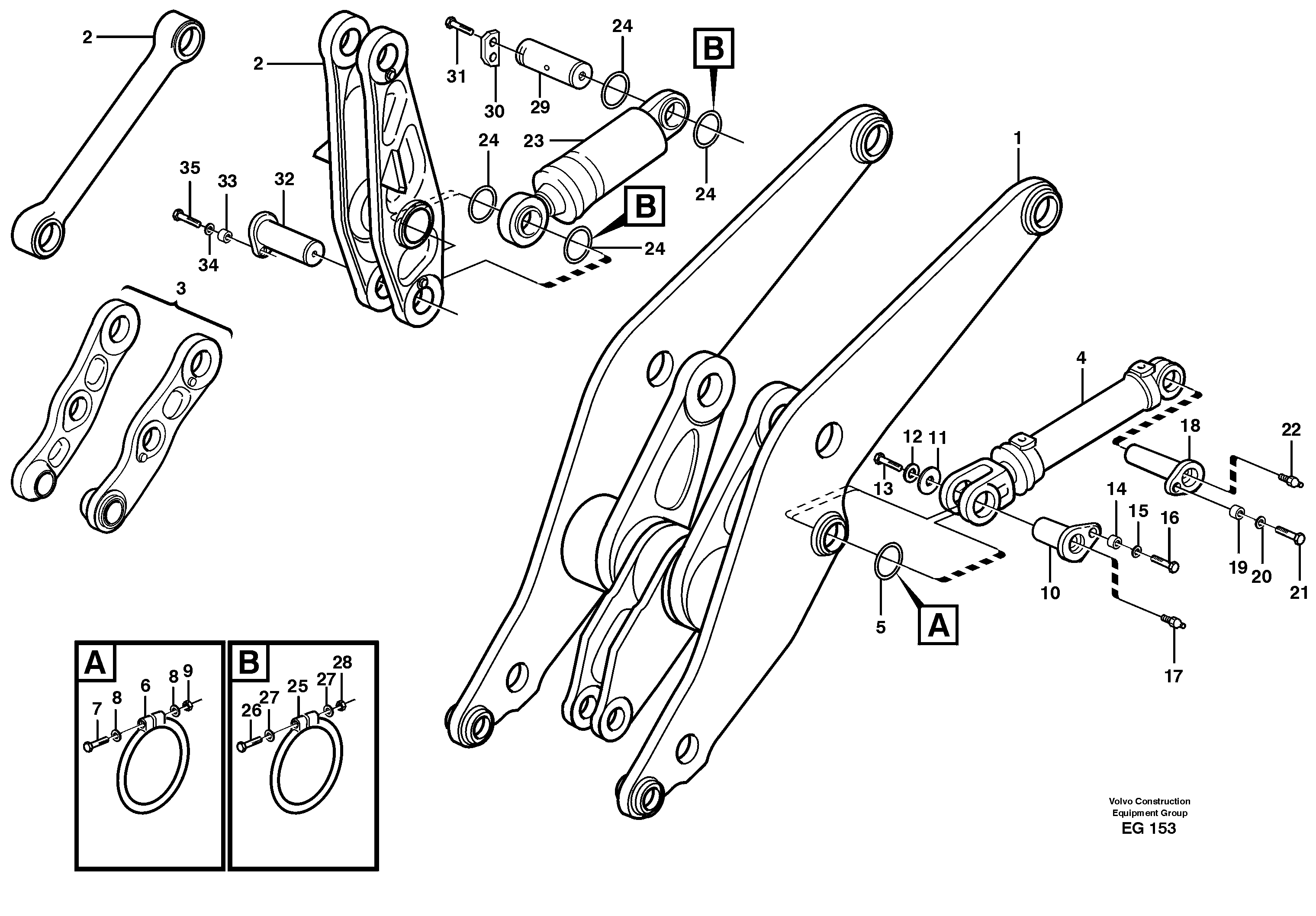 Lifting- and tilt cylinder with assembly parts — volvo parts diagram