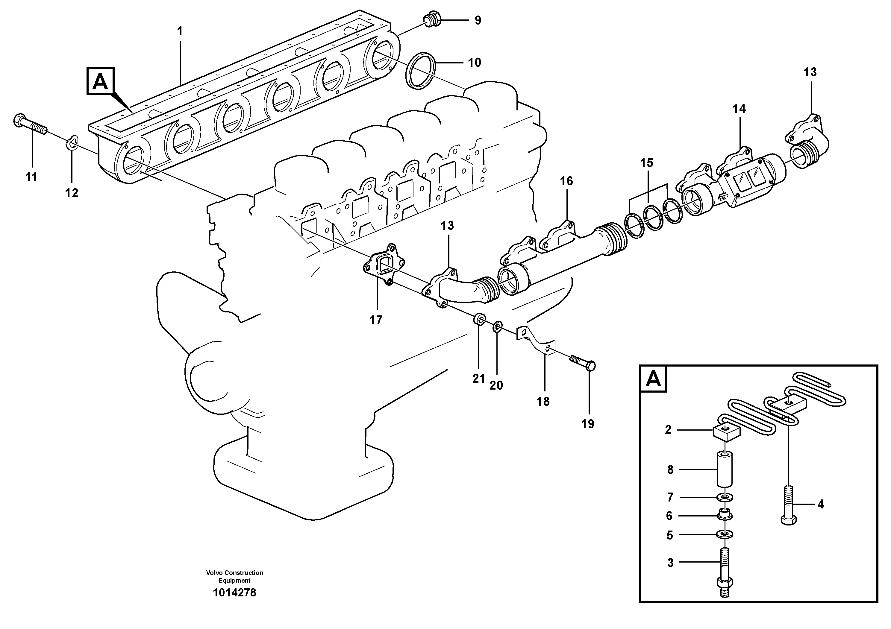 Inlet manifold and exhaust manifold — volvo parts diagram
