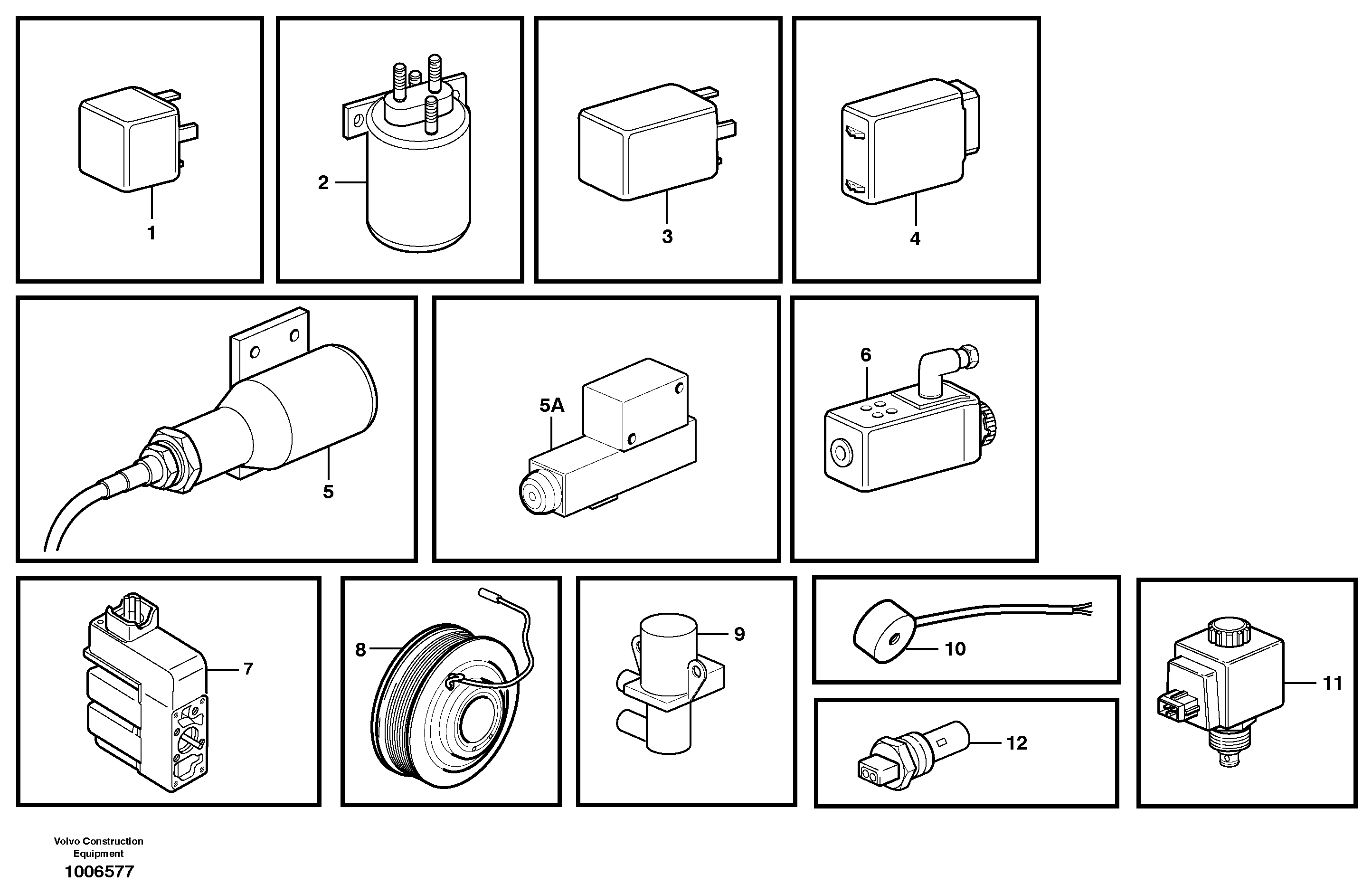 Reference list: Relay, sender and solenoid valve — volvo parts diagram