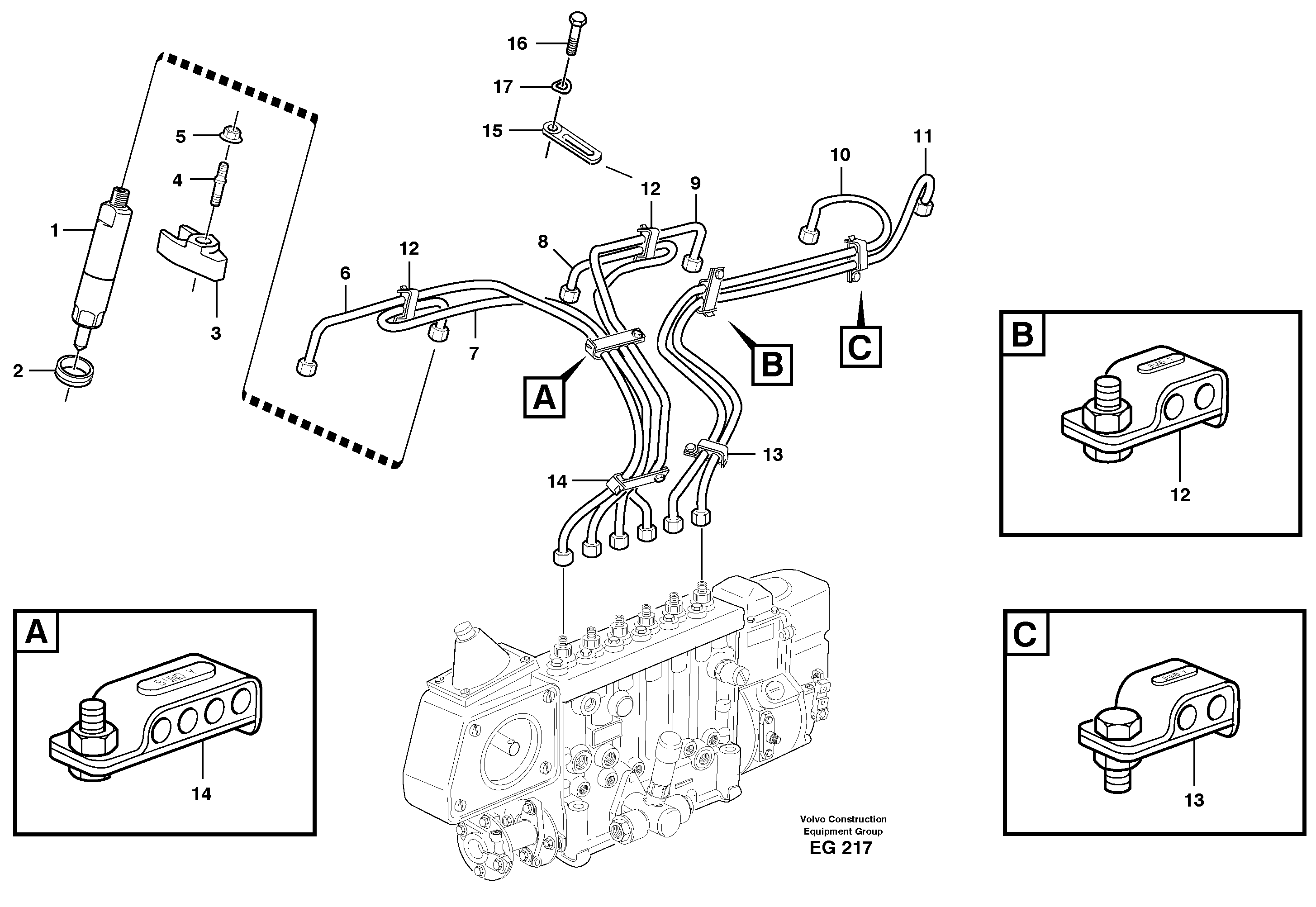 Fuel lines, injectors — volvo parts diagram