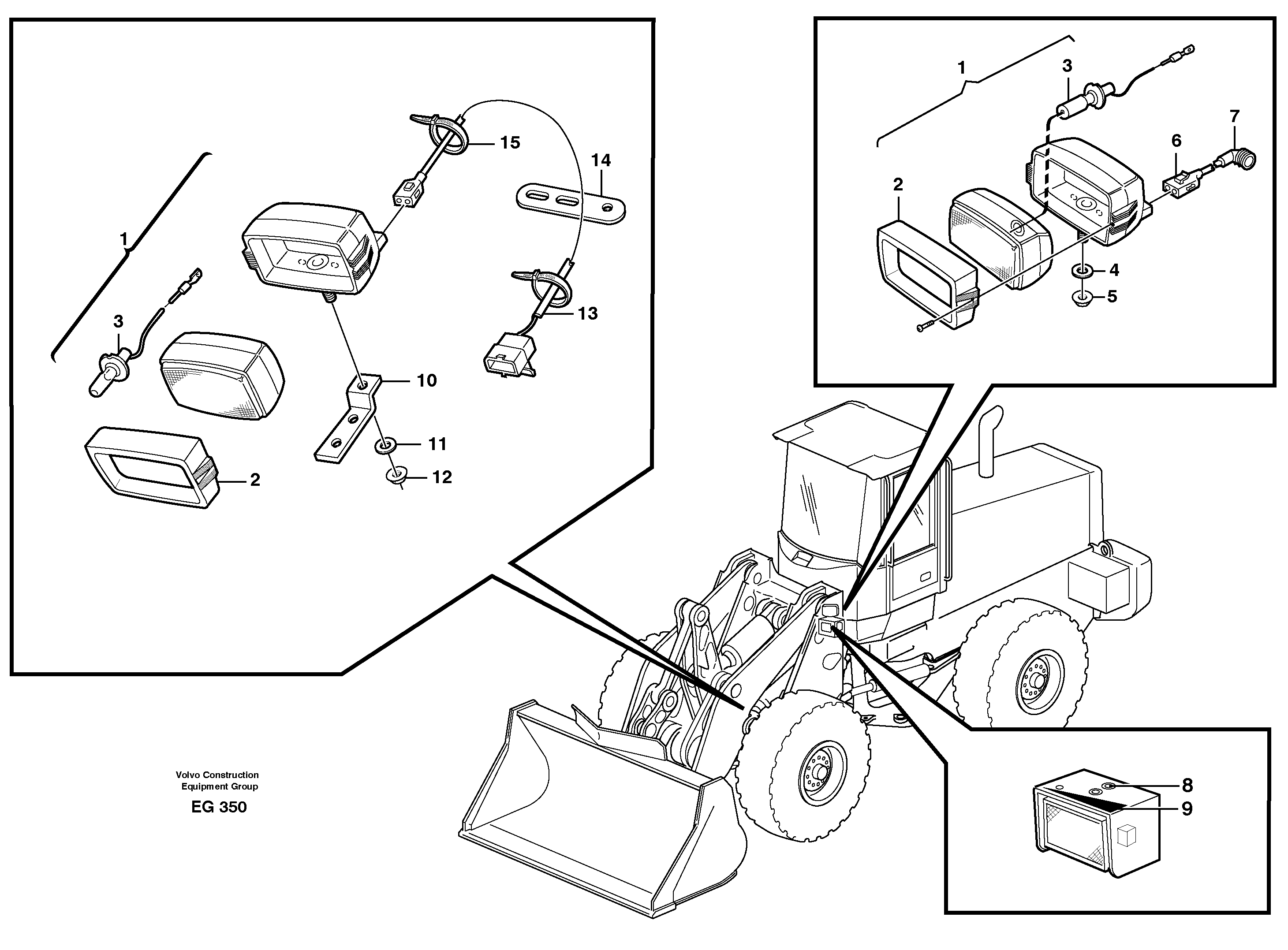 Work lights, front.  91847,  80435 — volvo parts diagram