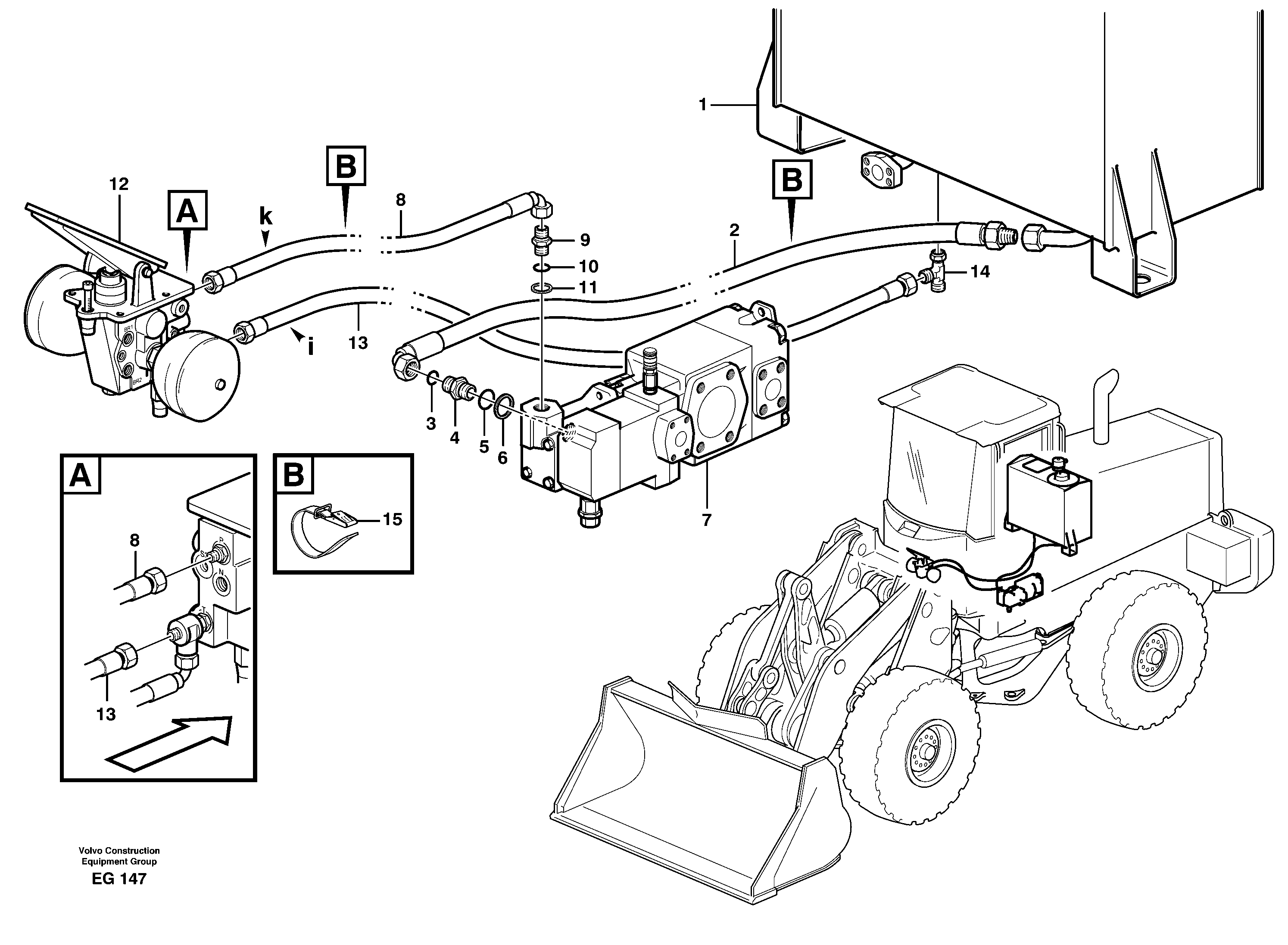 Brake hoses, tank - pump - footbrake valve — volvo parts diagram