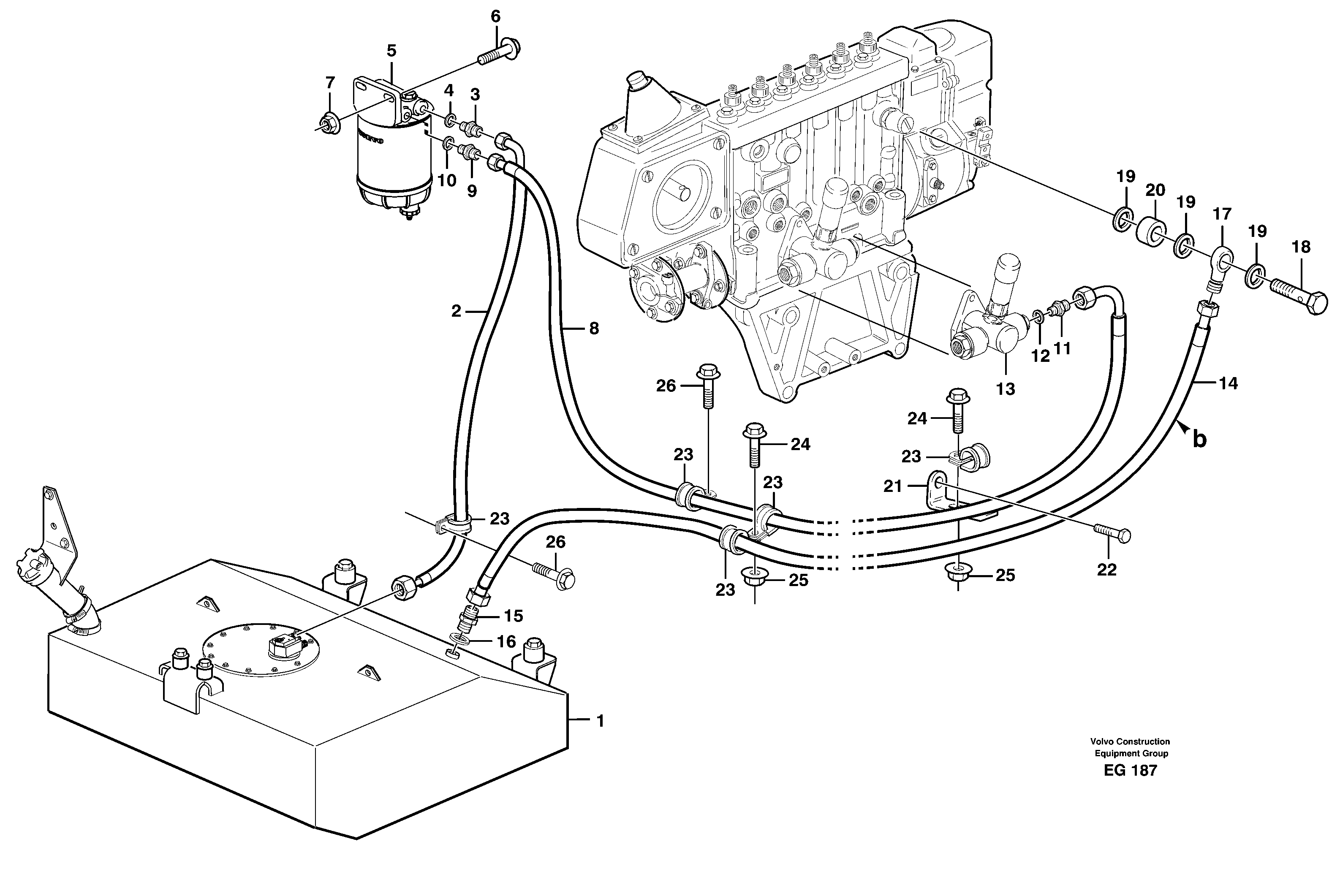 Fuel pipes, fuel tank - injection pump — volvo parts diagram
