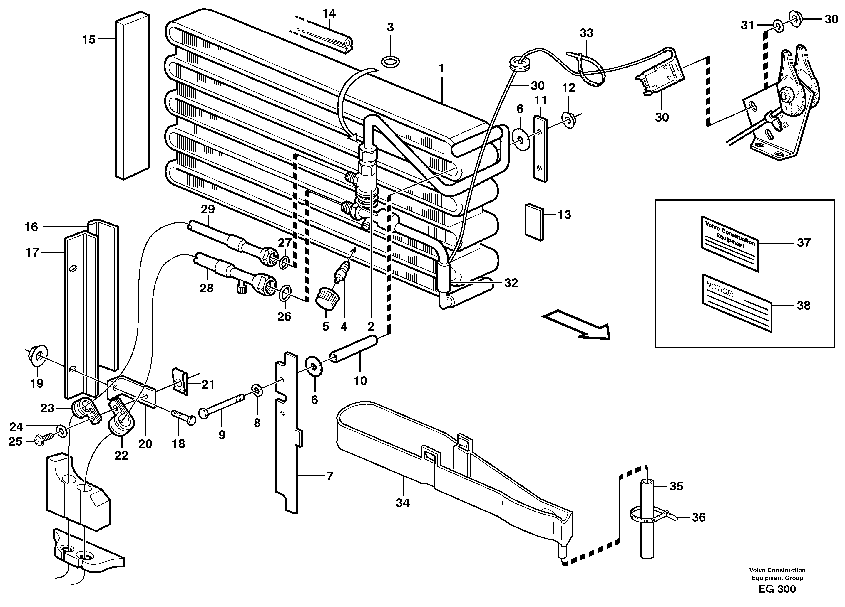 Evaporator for cooling agent R134a with fitting parts.  80240, 80241 — volvo parts diagram