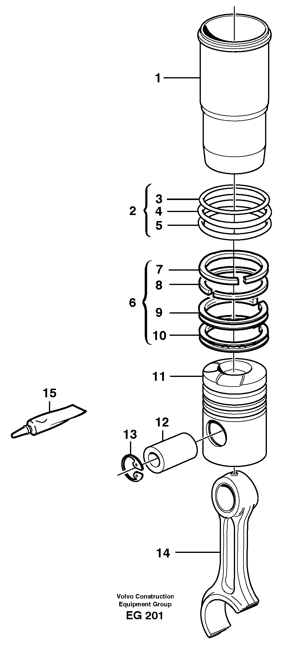 Cylinder liner and piston — volvo parts diagram