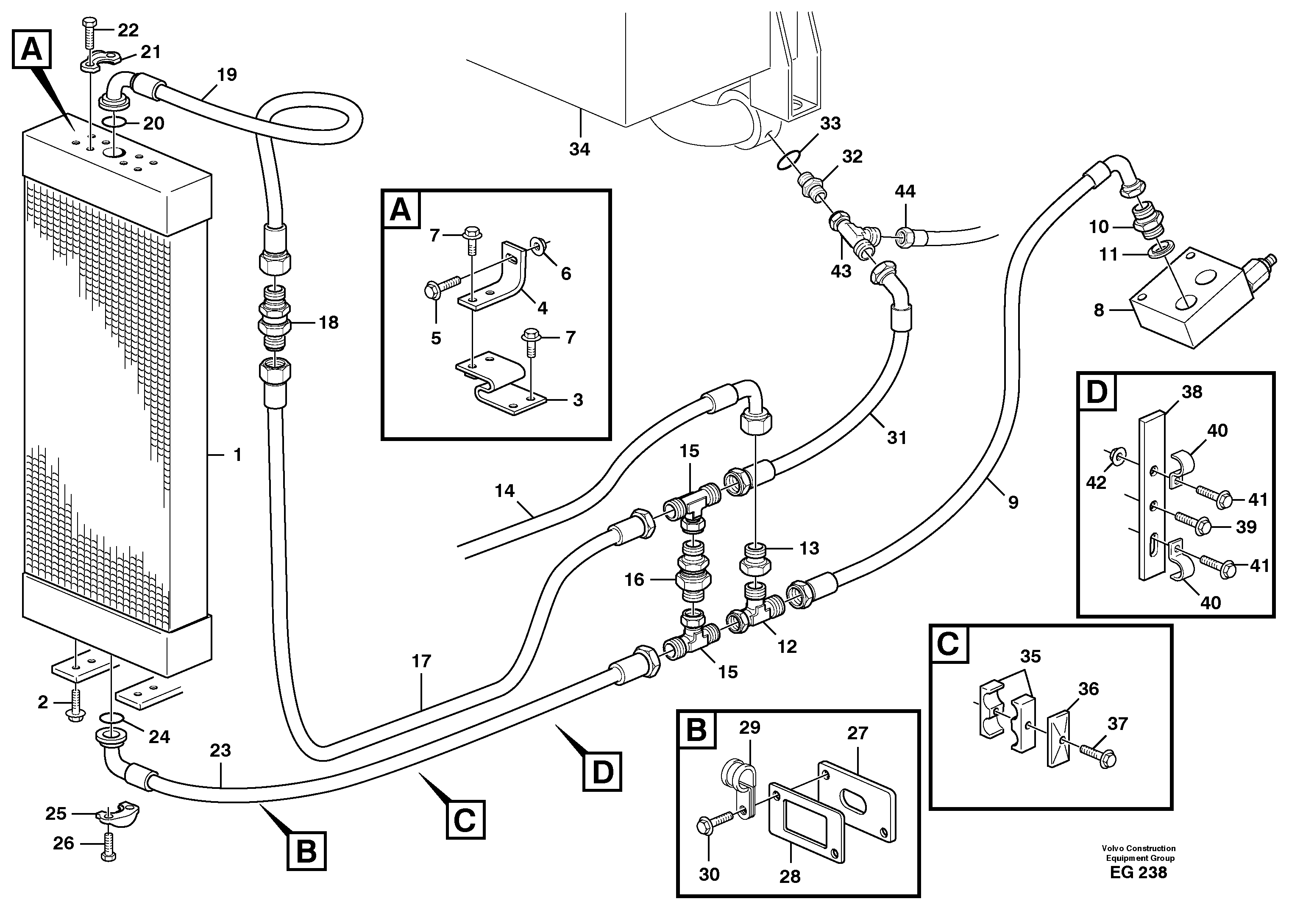 Hydraulic oil cooler — volvo parts diagram