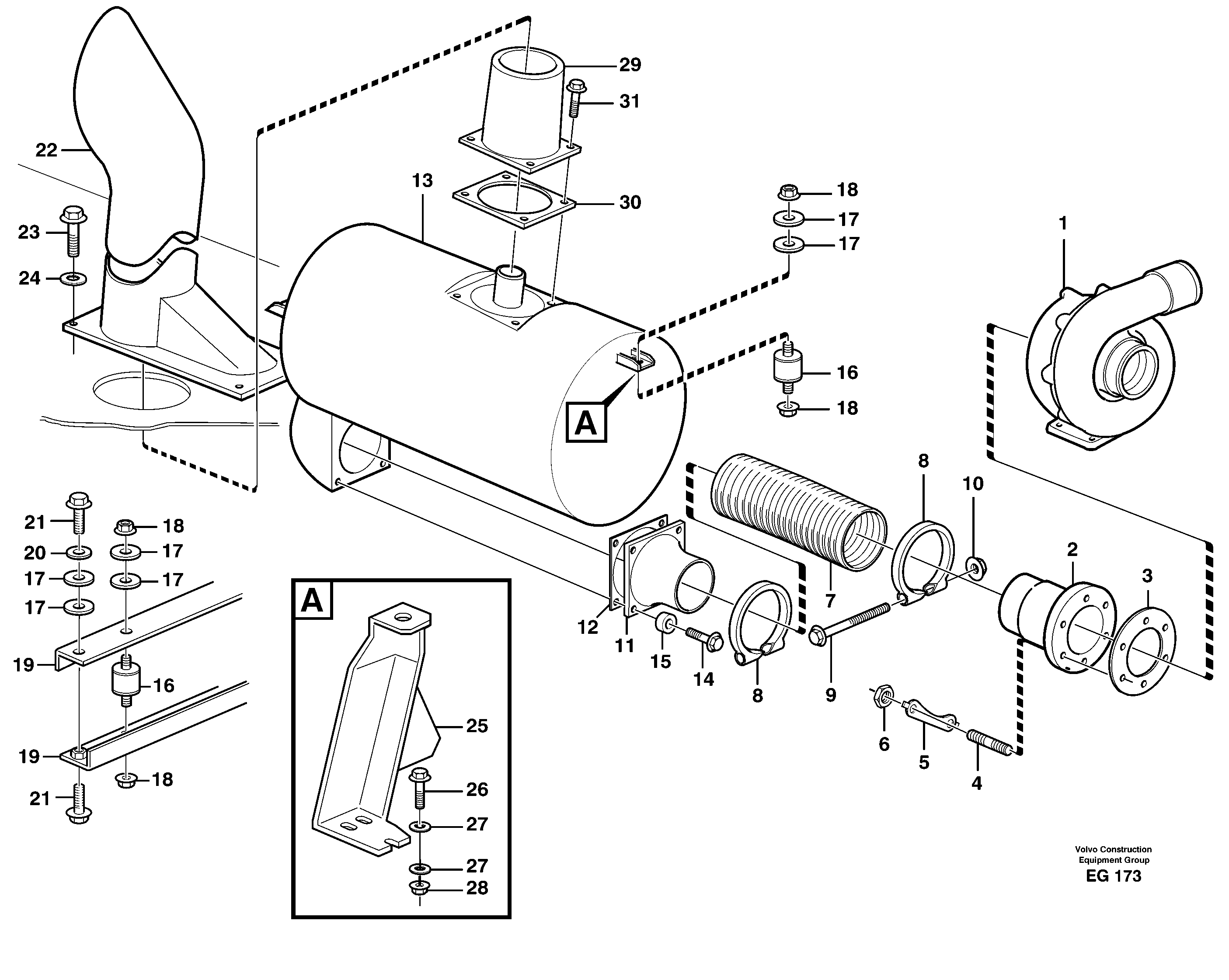Exhaust system, silencer — volvo parts diagram