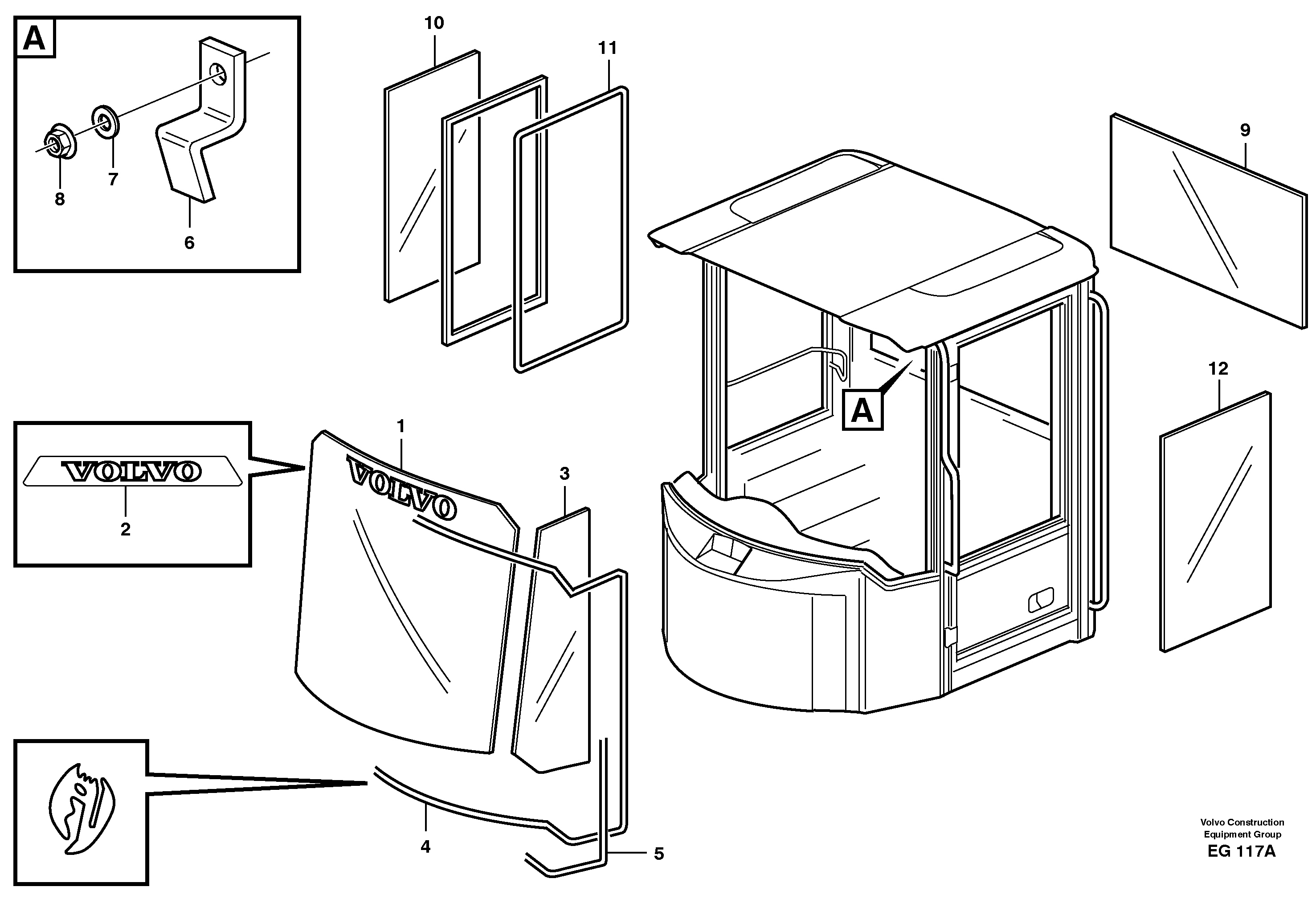 Glass panes — volvo parts diagram