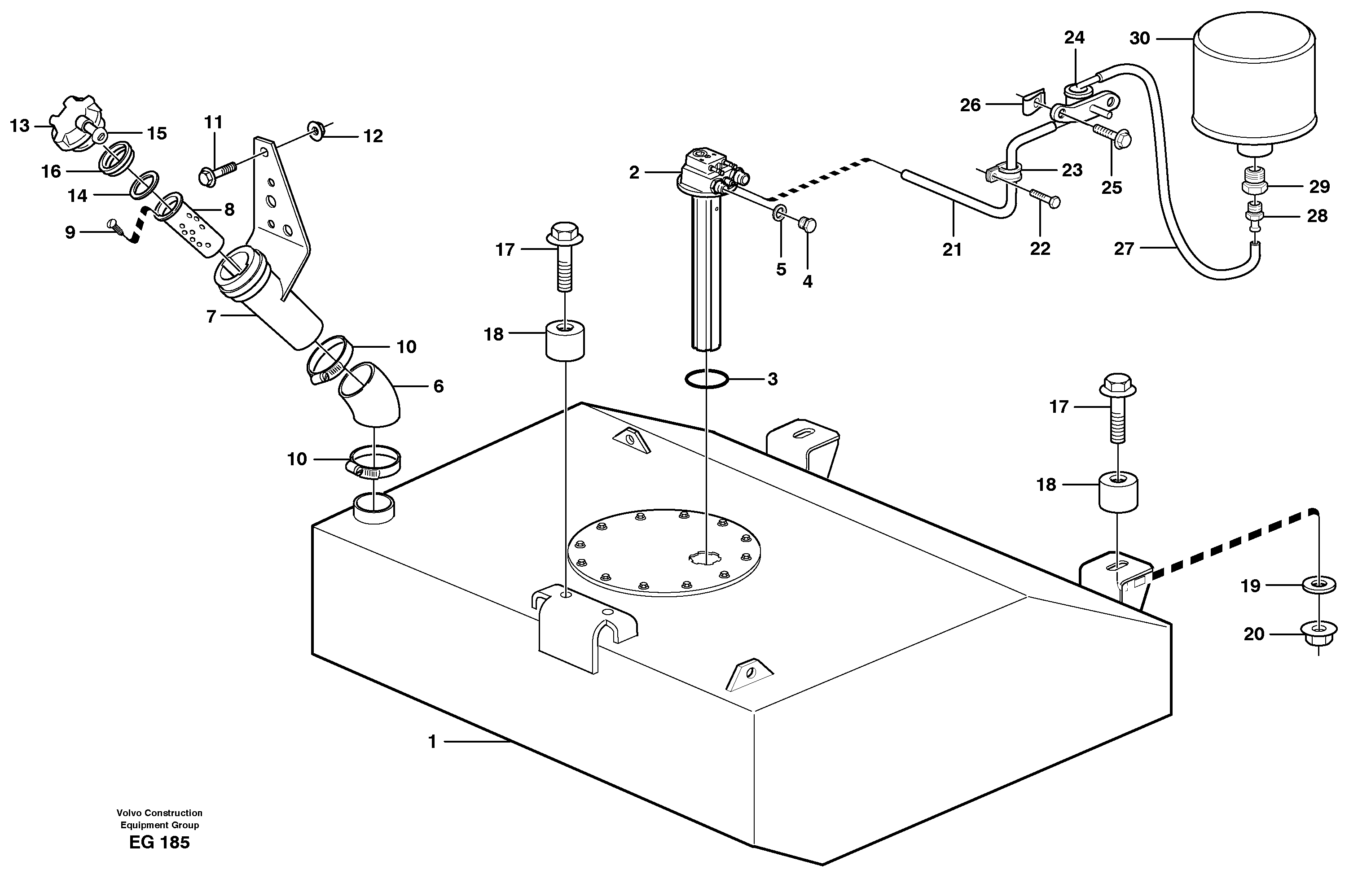 Fuel tank with fitting parts — volvo parts diagram