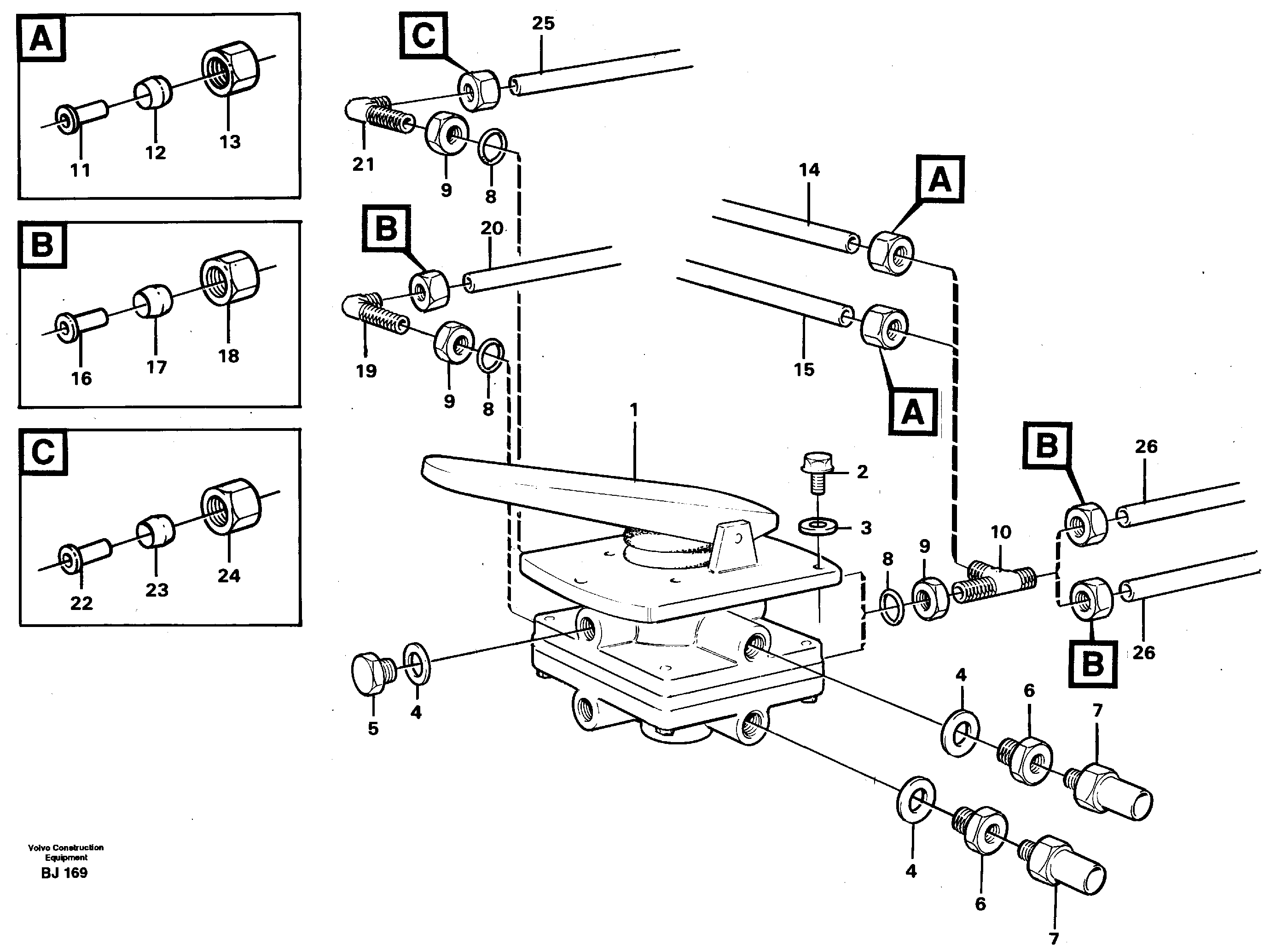 Footbrake valve with mountings — volvo parts diagram