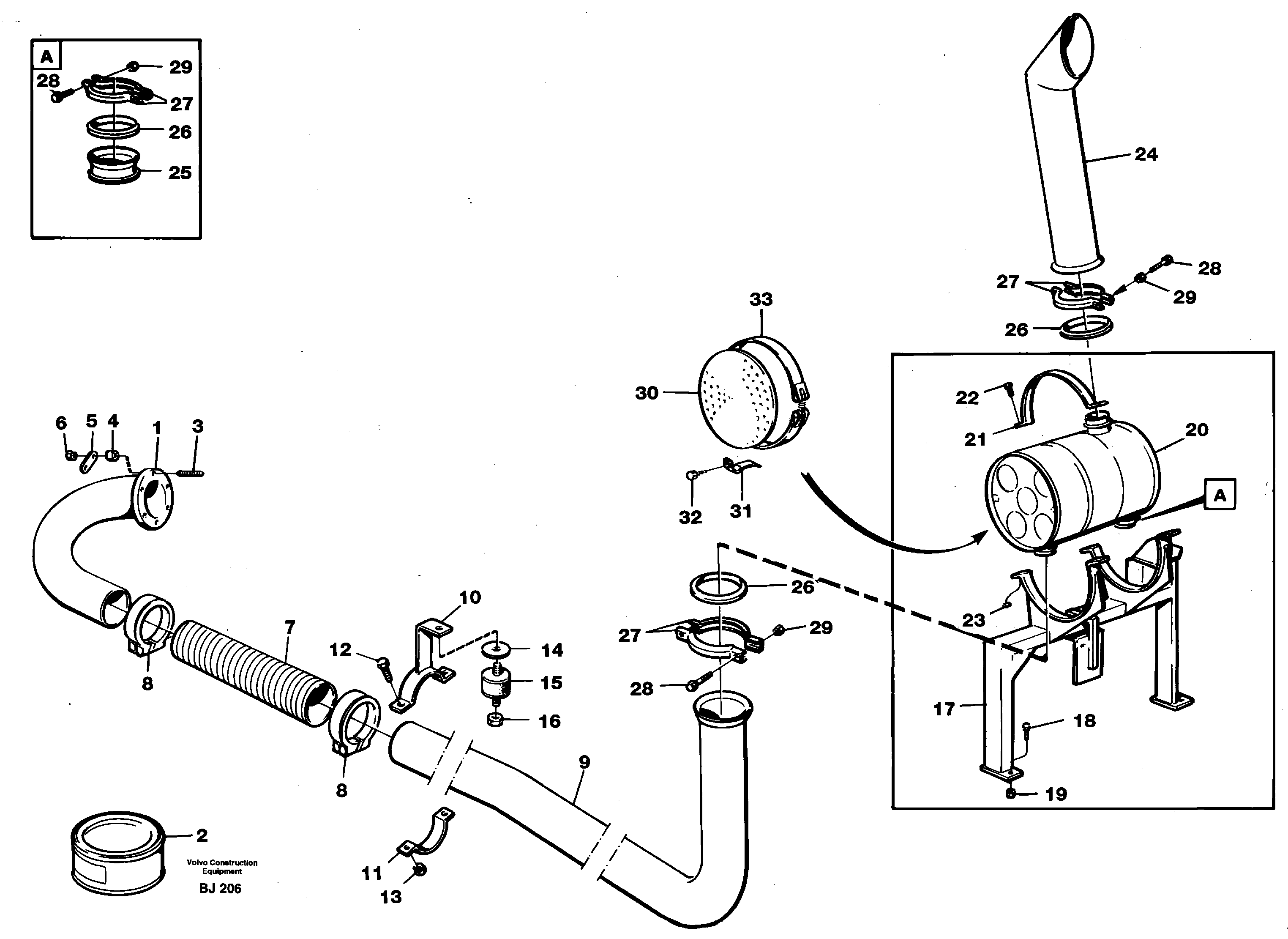 Exhaust system, silencer — volvo parts diagram