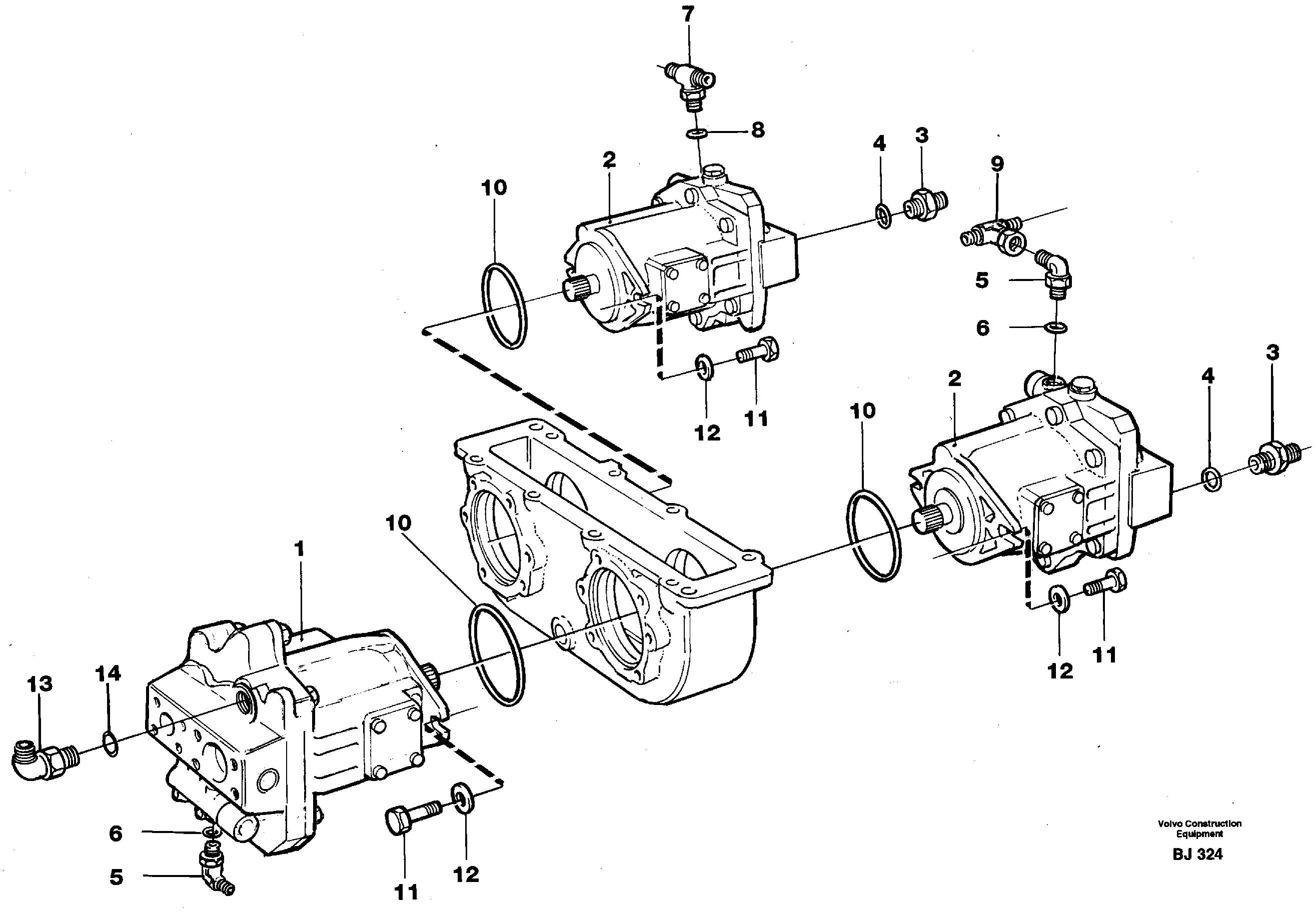 Hydraulic pump with fitting parts — volvo parts diagram