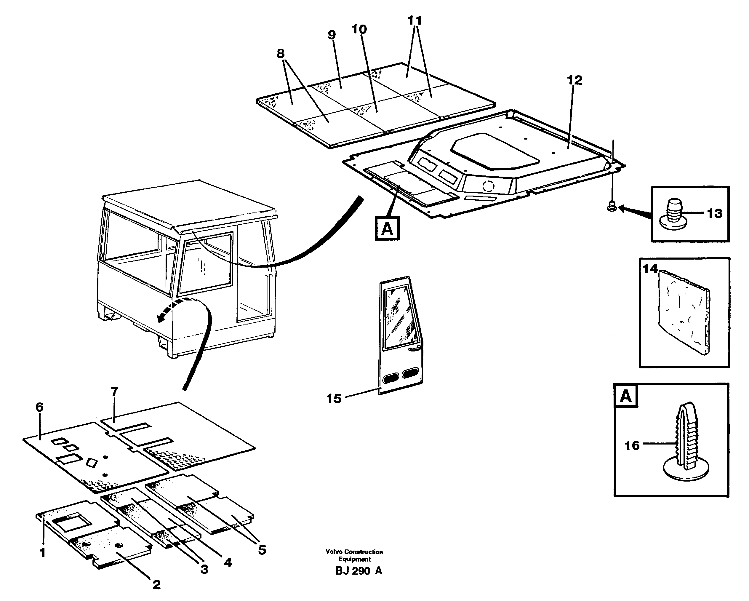 Upholstery and insulation, floor and roof — volvo parts diagram