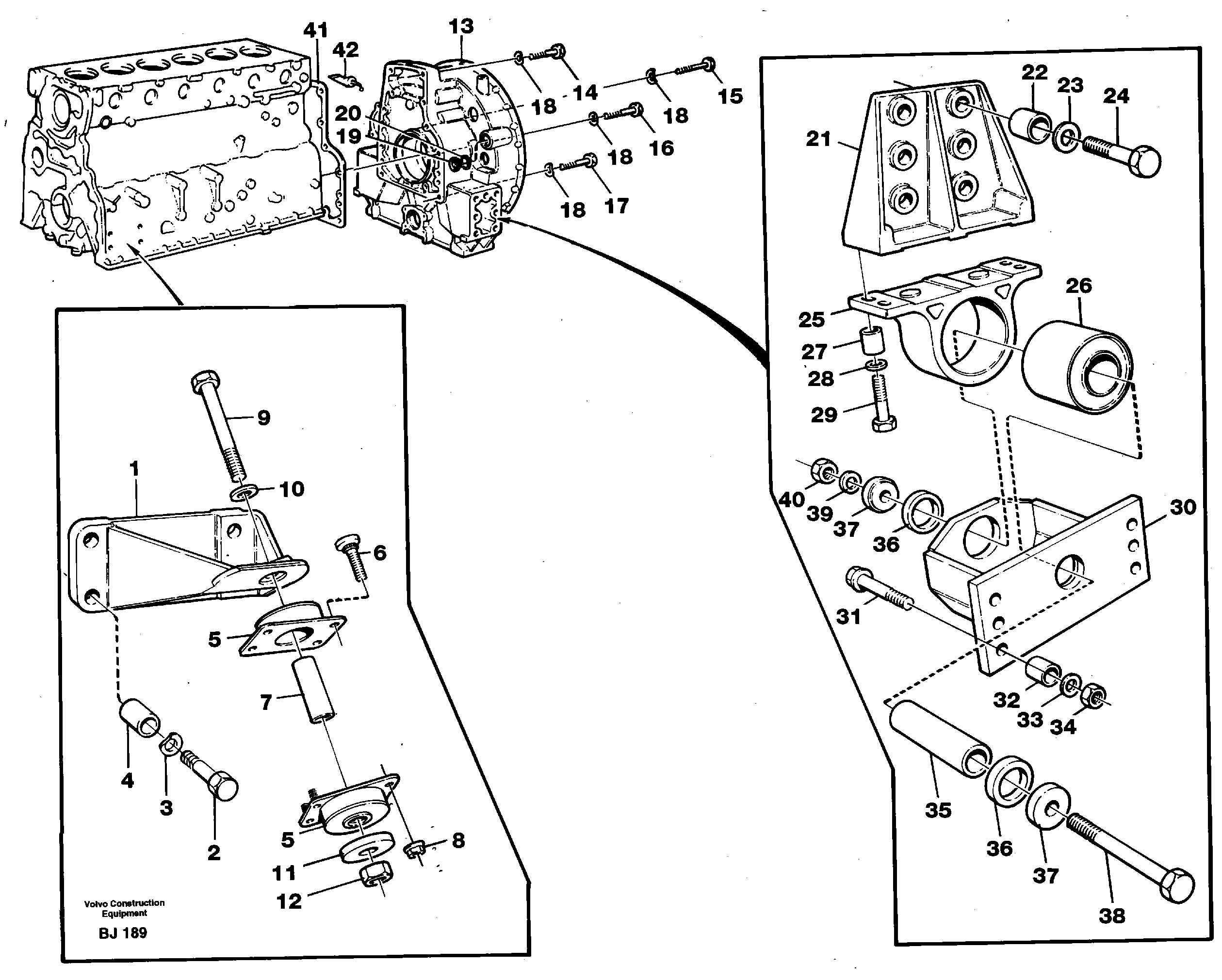 Engine support and flywheel housing — volvo parts diagram