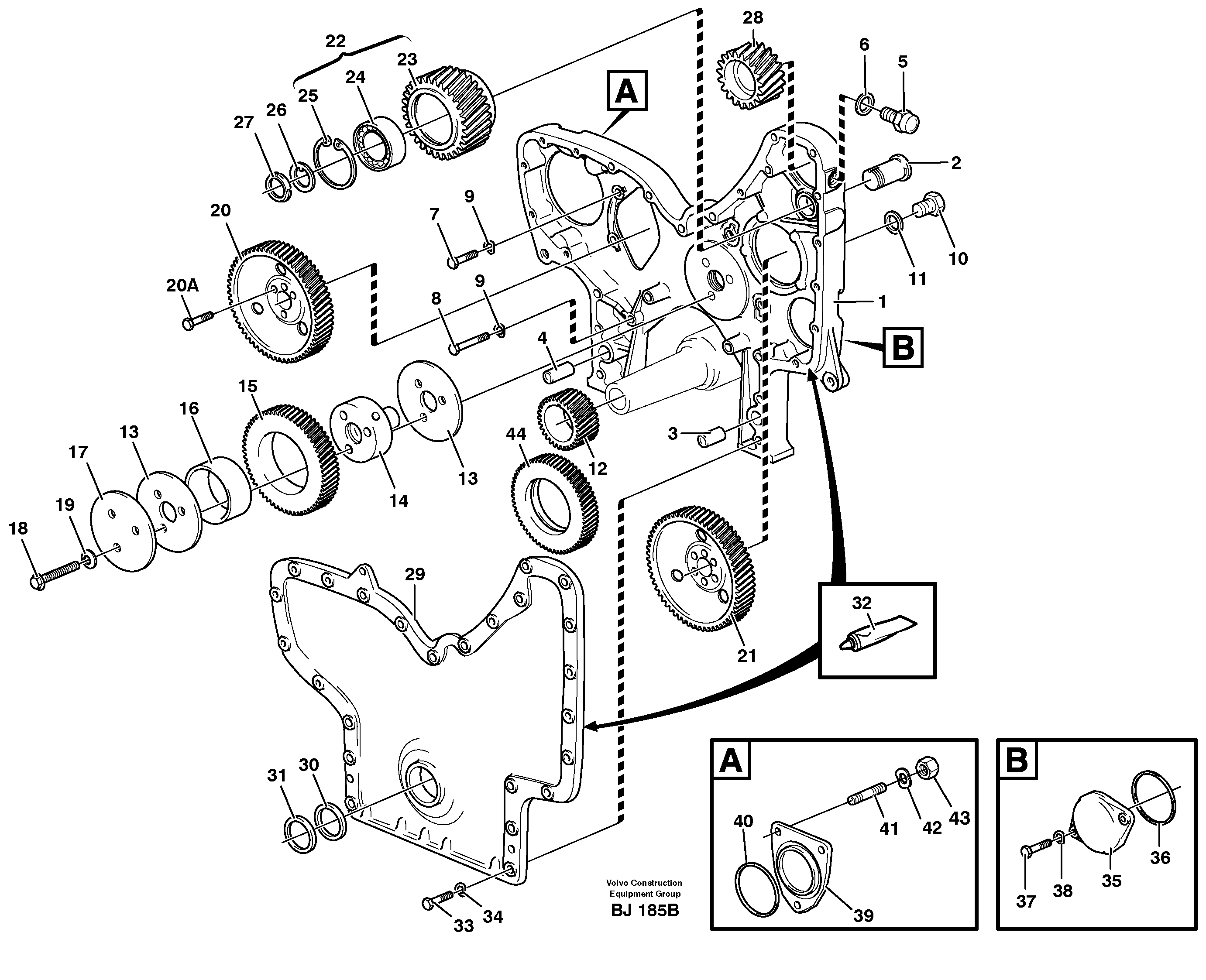 Timing gear casing and gears — volvo parts diagram