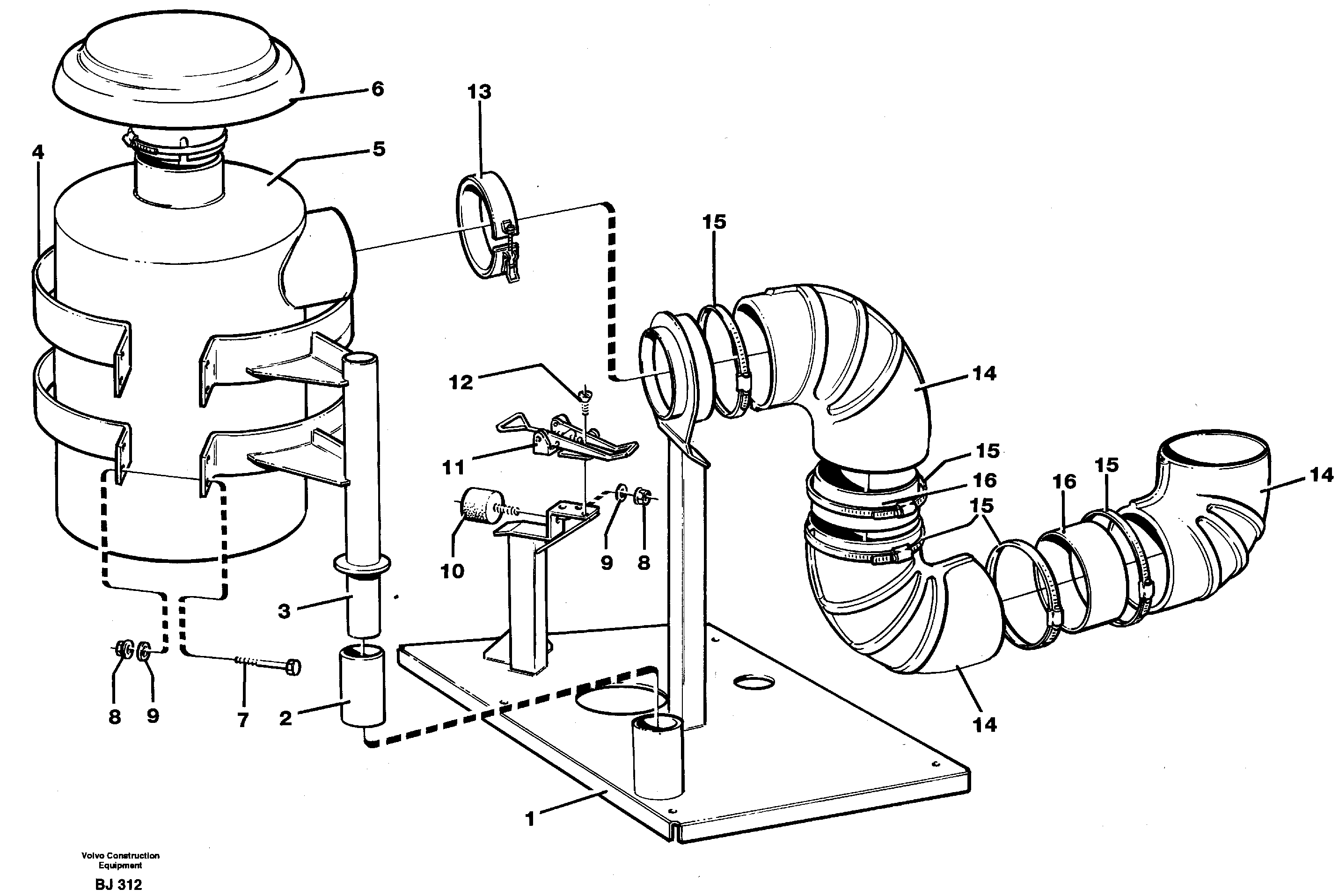Oil bath air filter with fitting parts  93085 — volvo parts diagram
