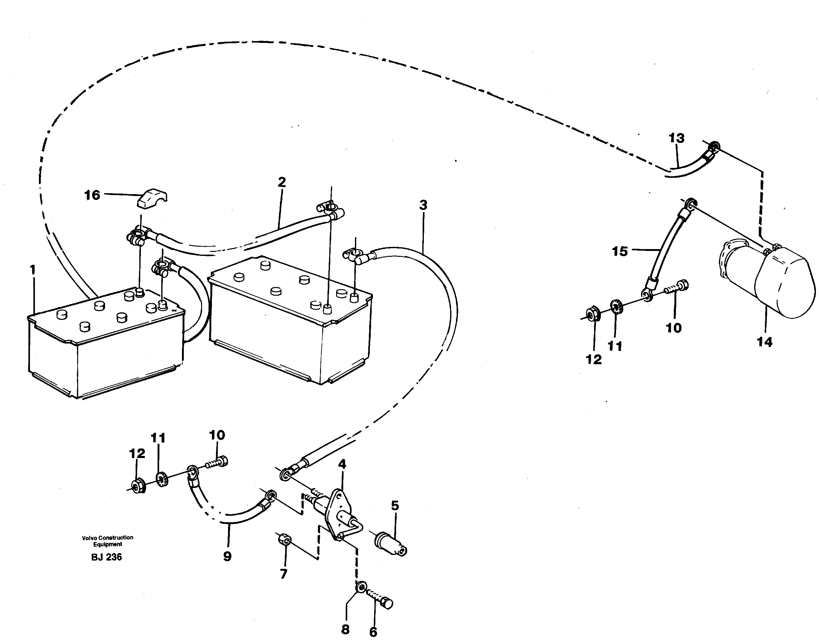 Battery with assembling details — volvo parts diagram