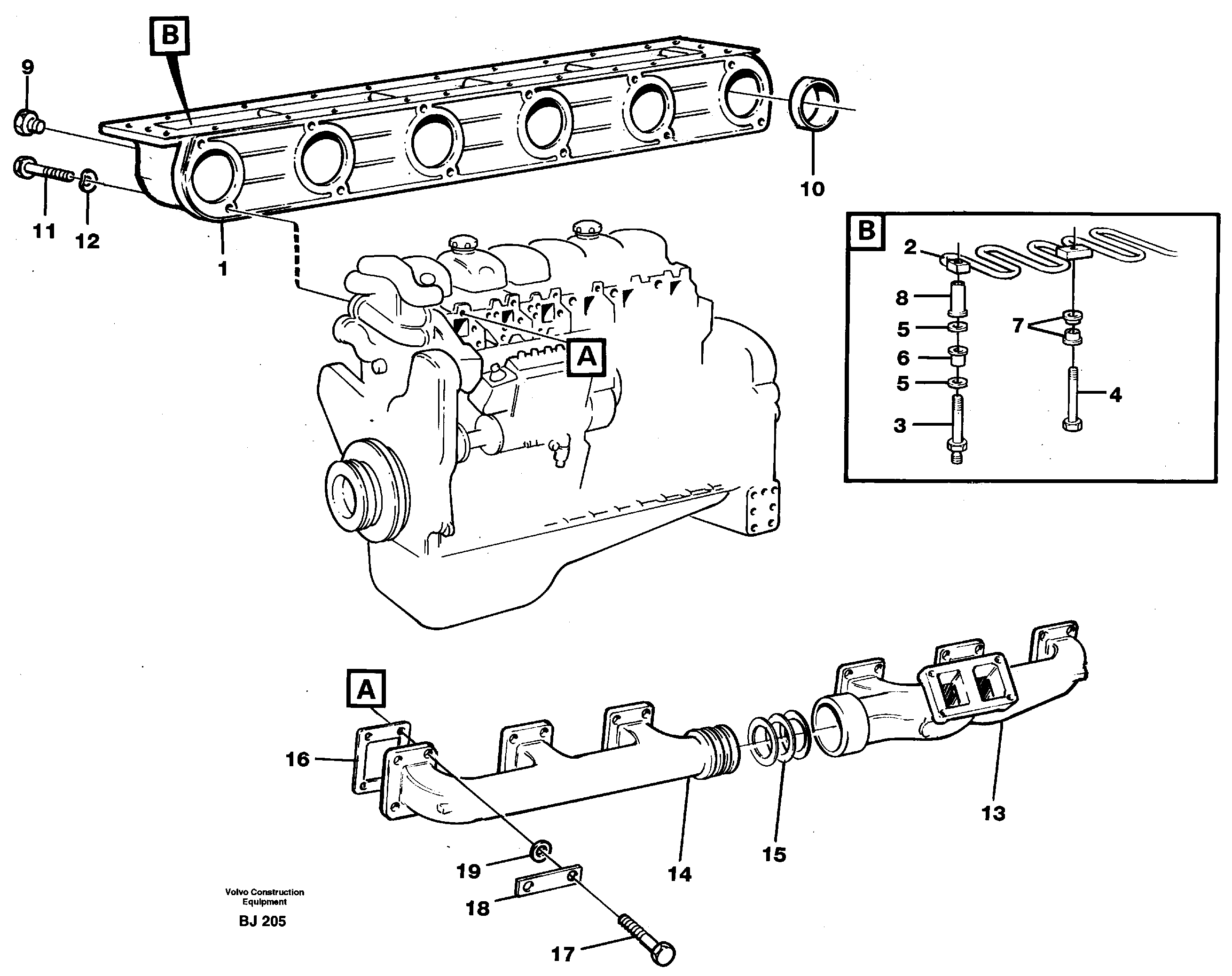 Inlet manifold and exhaust manifold — volvo parts diagram