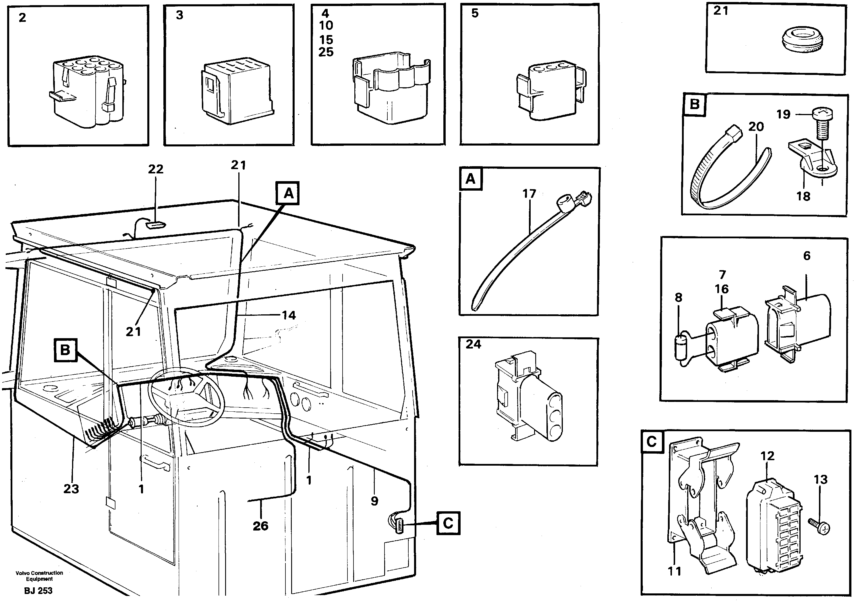 Cable harnesses, cab — volvo parts diagram
