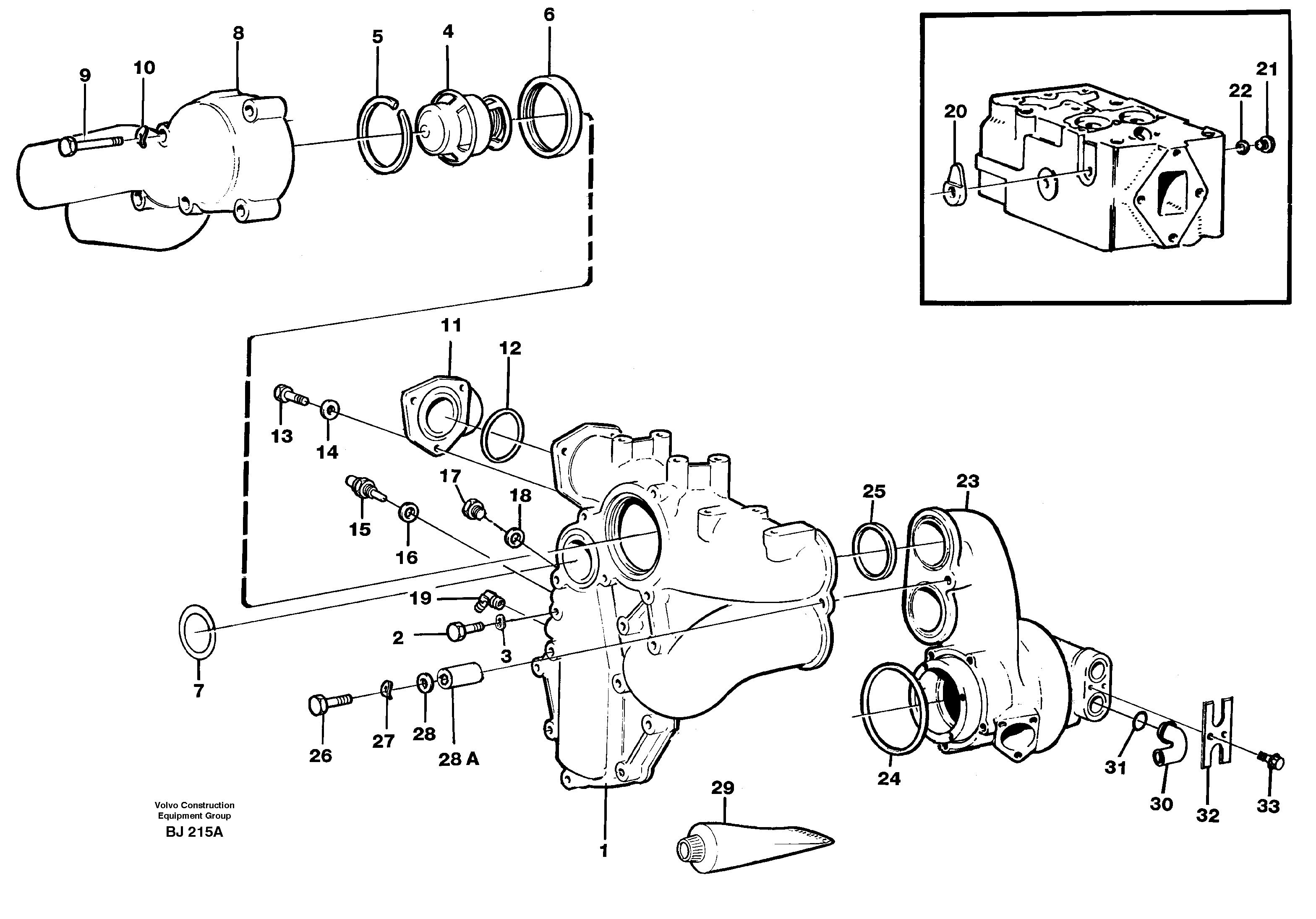 Water pump and thermostat housing — volvo parts diagram