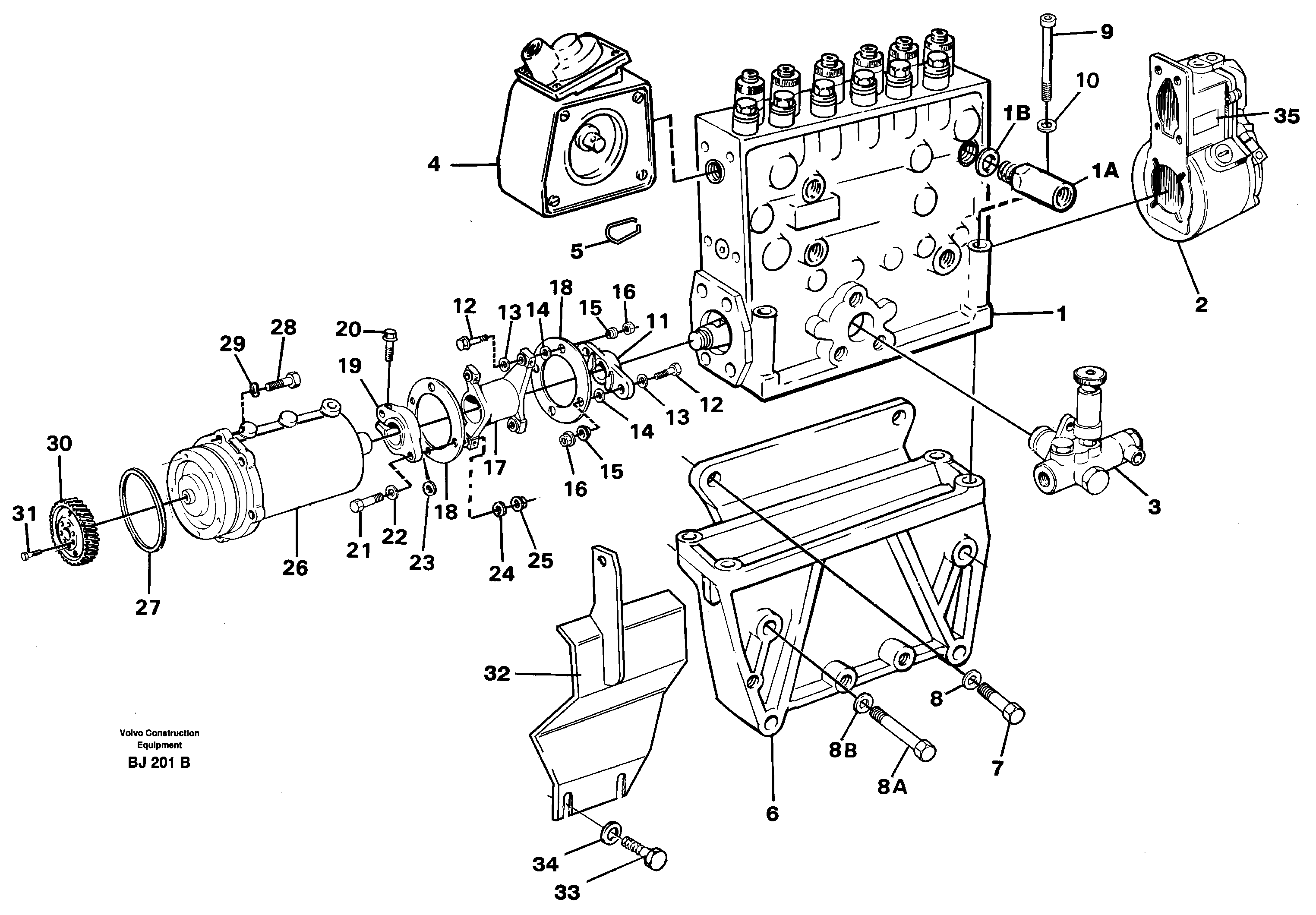 Fuel injection pump with fitting parts — volvo parts diagram