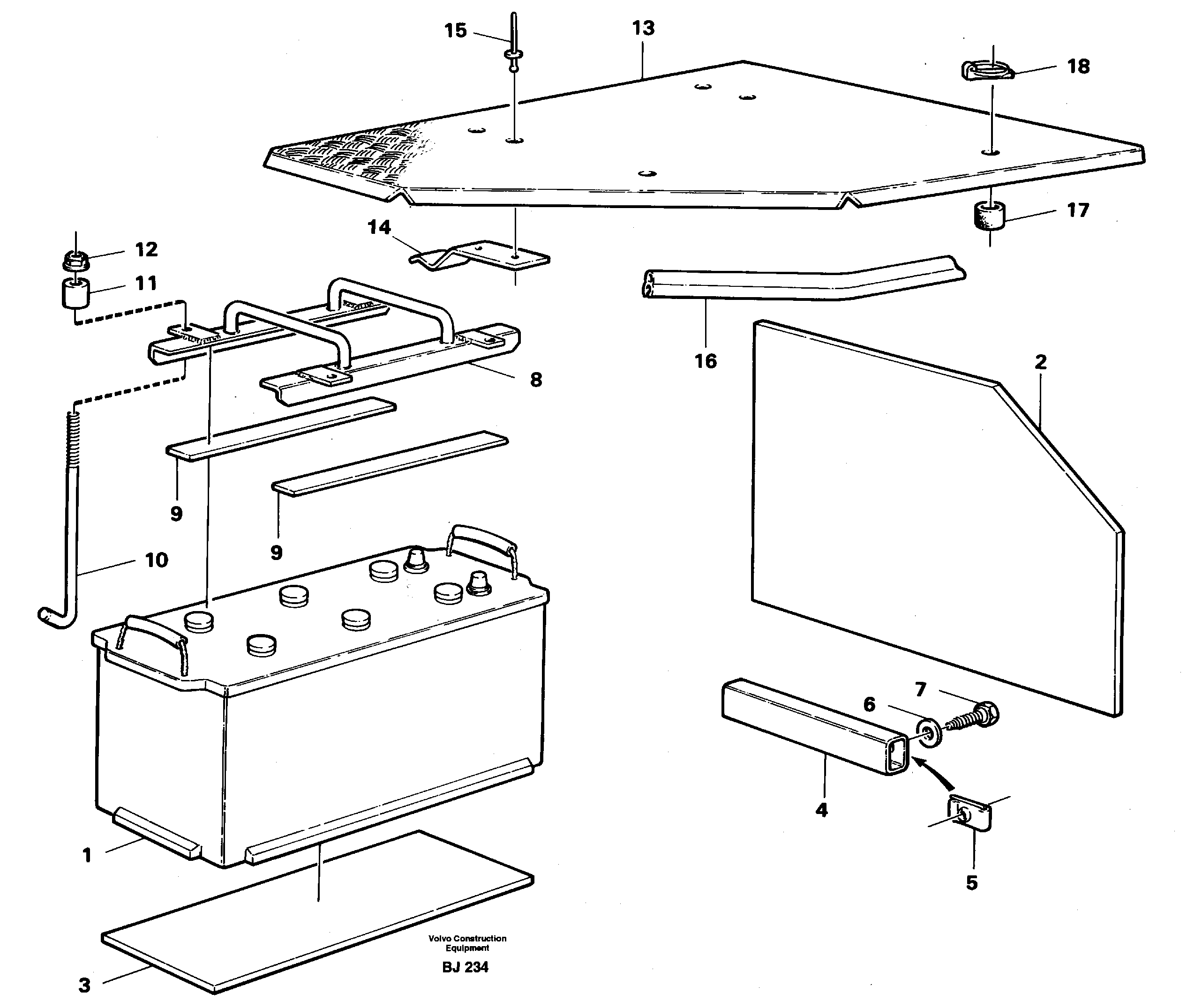 Battery with assembling details — volvo parts diagram