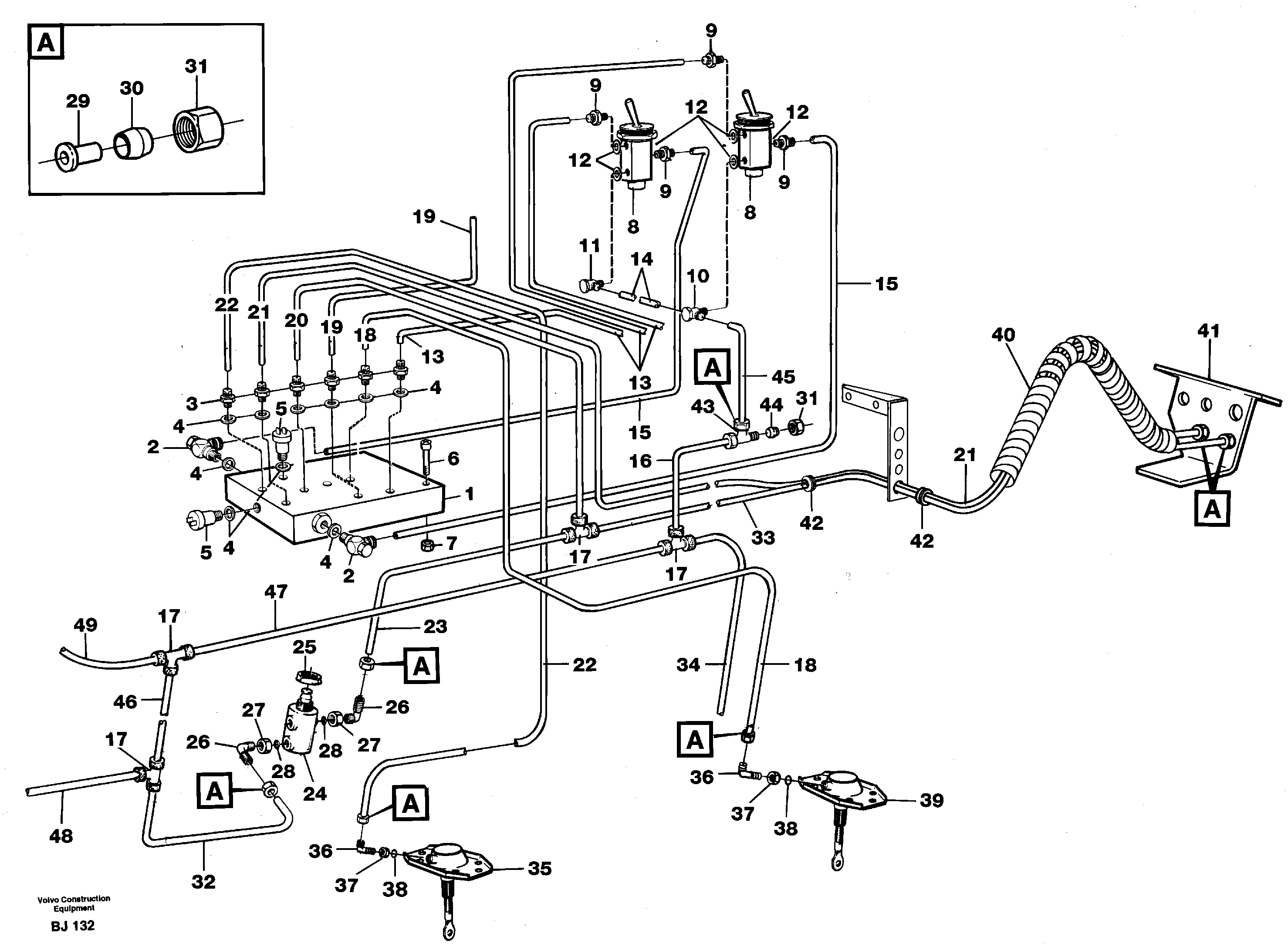 Pneumatic system: Differential lock, Cab — volvo parts diagram