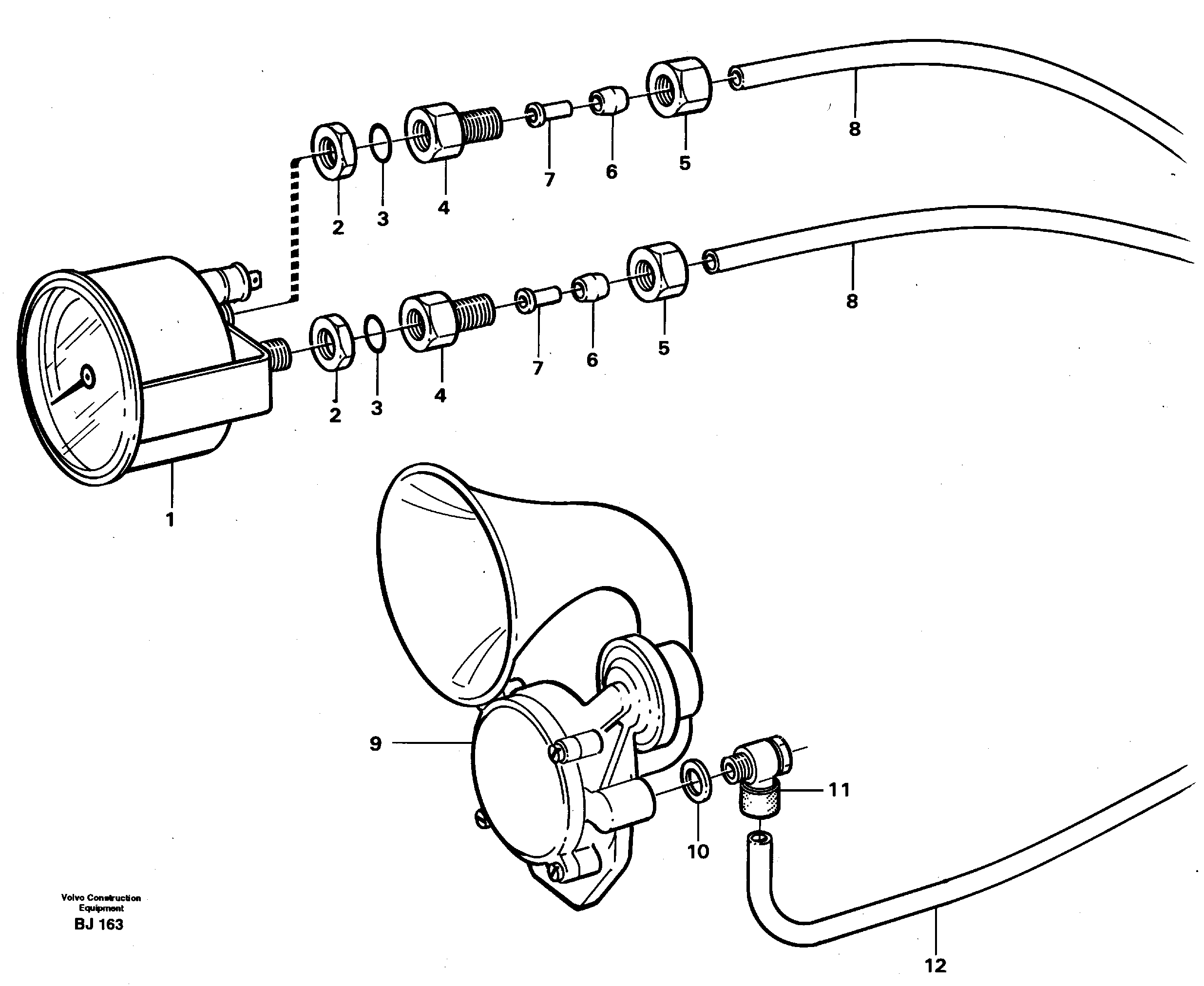 Pneumatic system, pneumatic pressure gauge and horn — volvo parts diagram