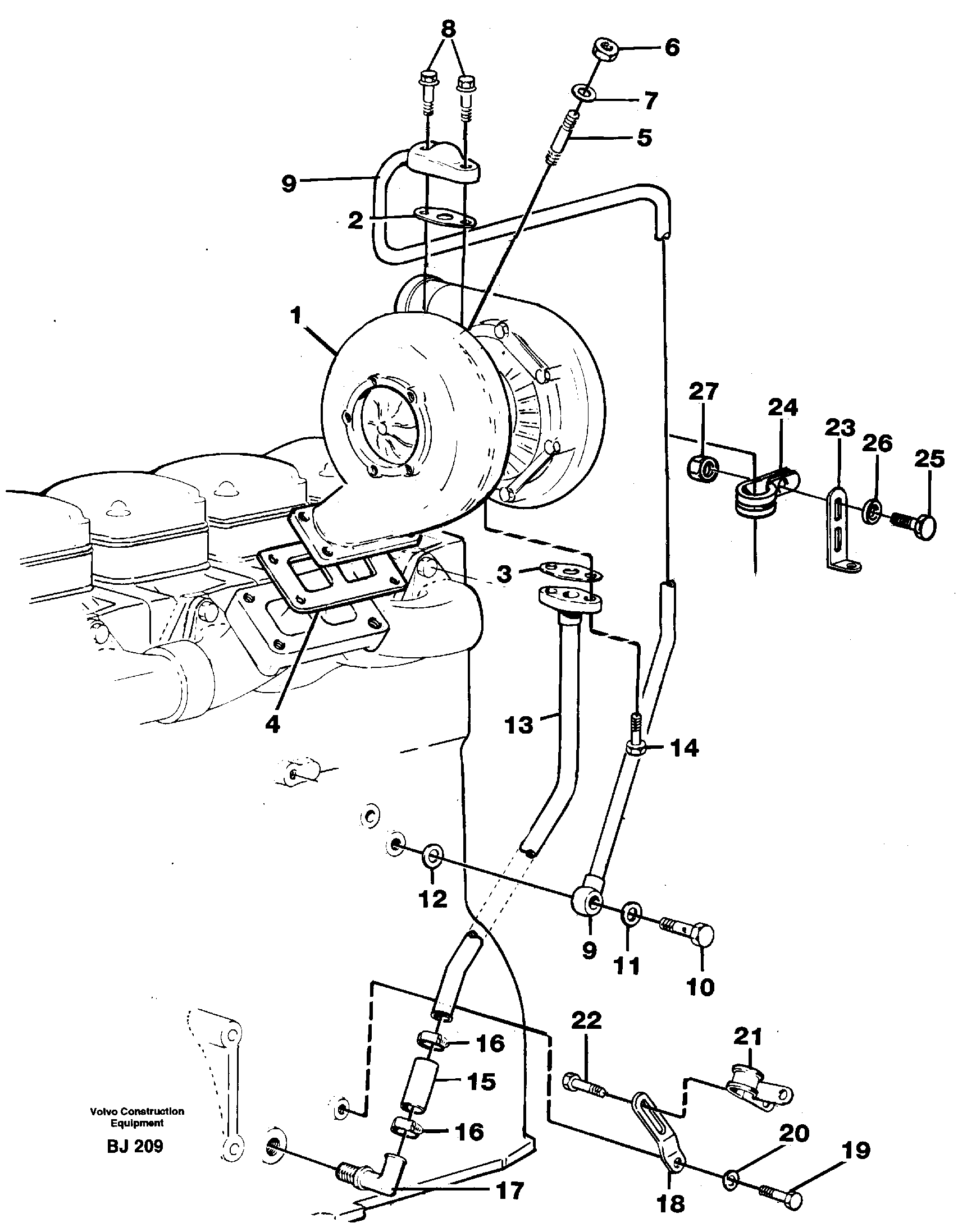 Turbocharger with fitting parts — volvo parts diagram