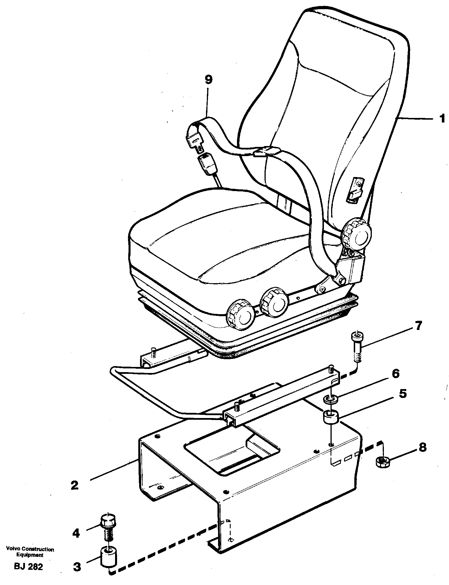 Operator seat with fitting parts — volvo parts diagram