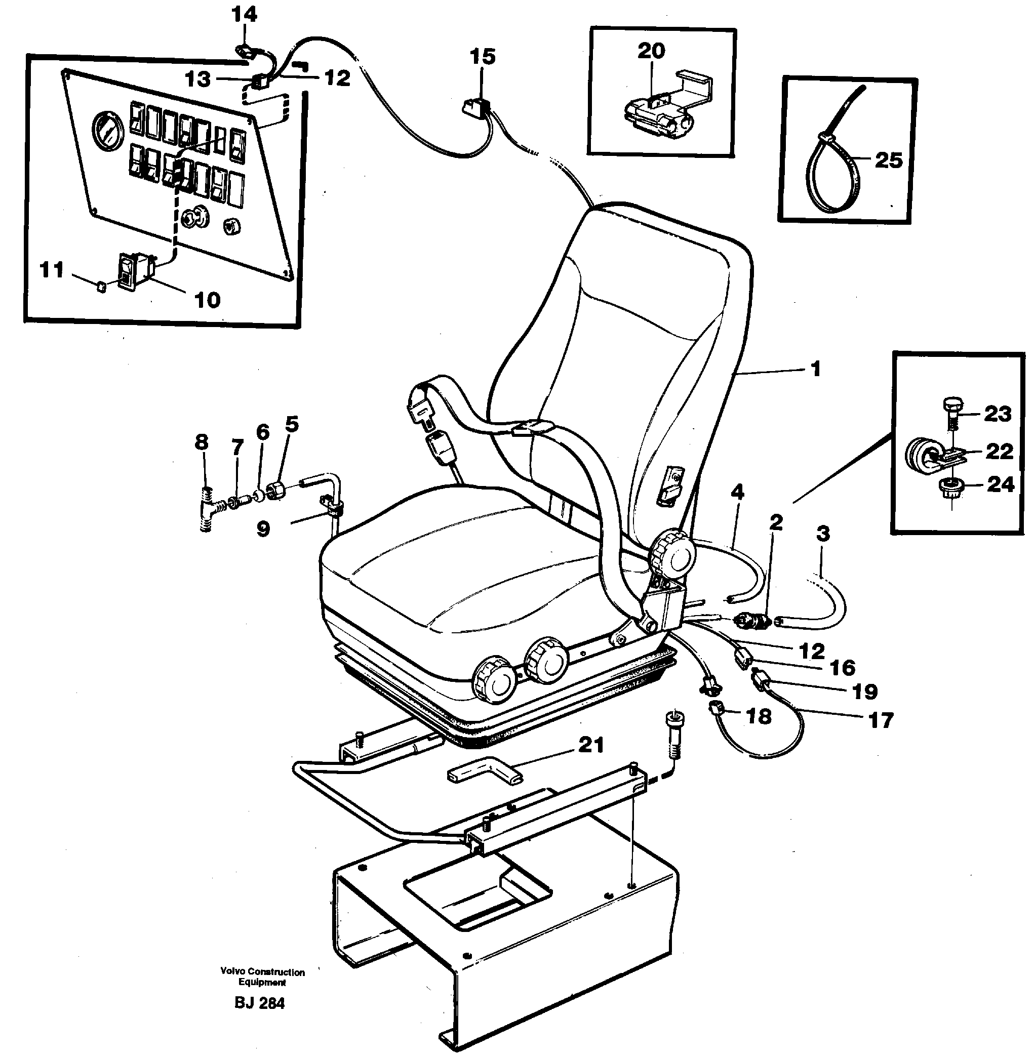 Operator's seat, air suspensioned and heated  92174, 93223 — volvo parts diagram