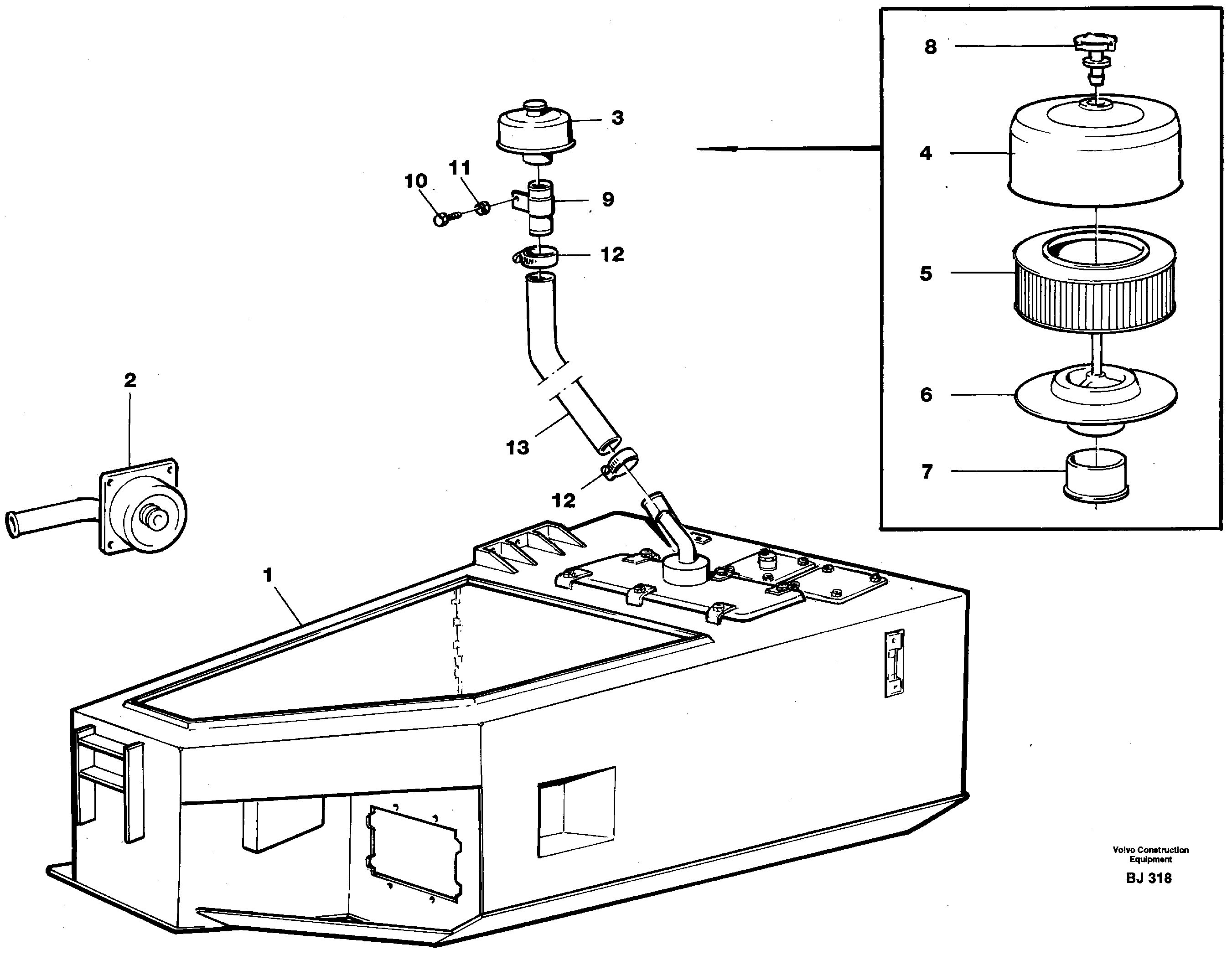 Hydraulic oil tank, with fitting parts — volvo parts diagram