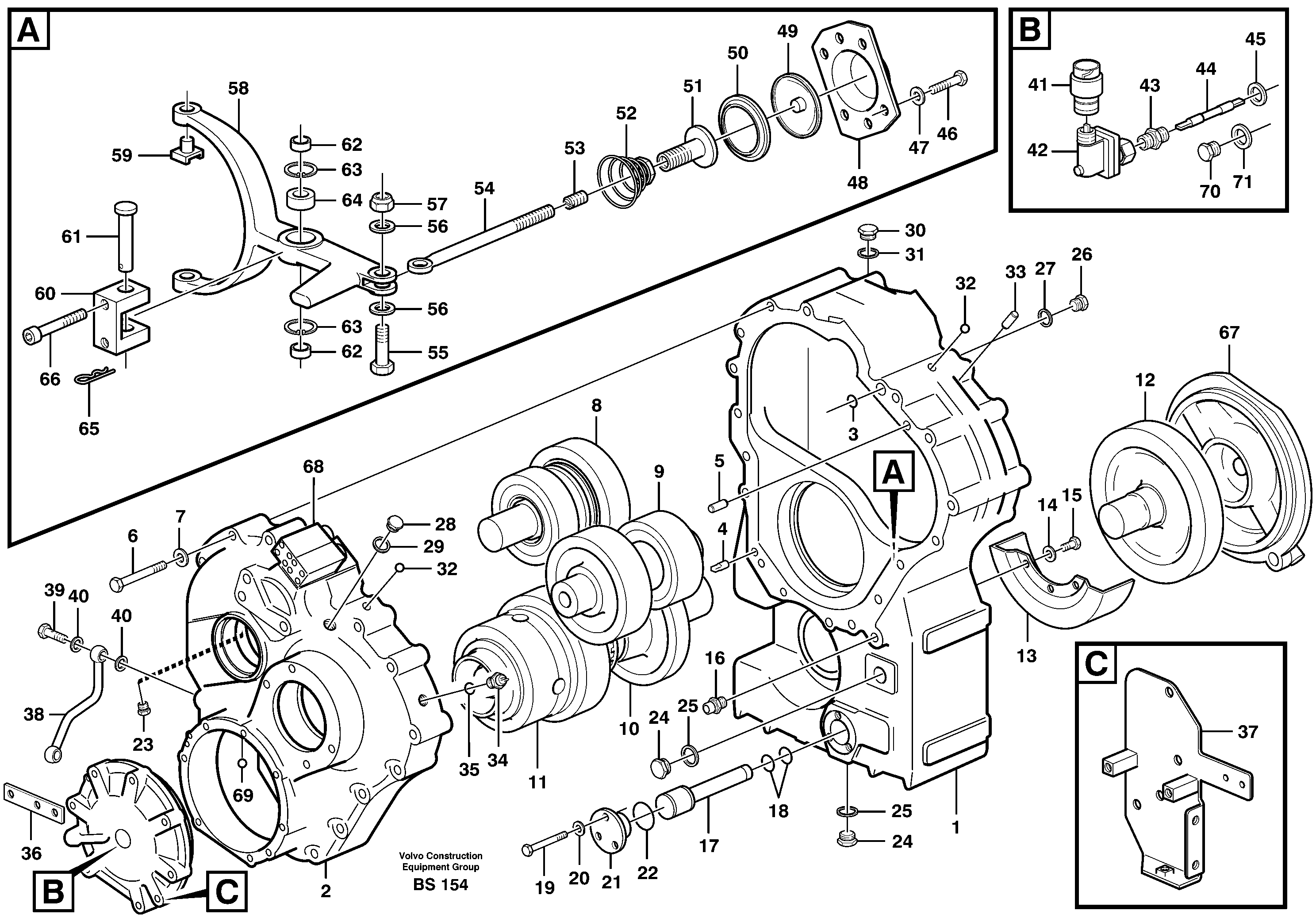 Transfer gear box  22519, 22538, 22543 — volvo parts diagram